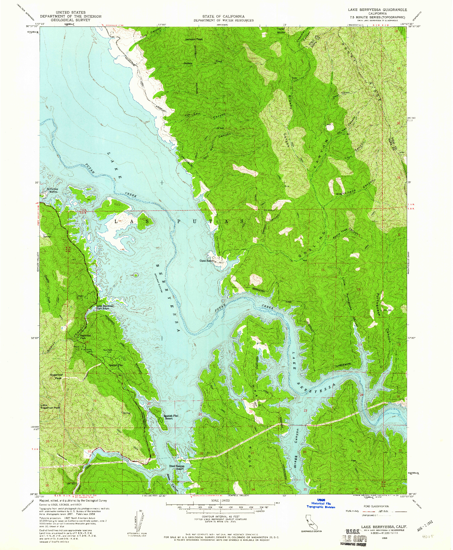 USGS 1:24000-SCALE QUADRANGLE FOR LAKE BERRYESSA, CA 1959