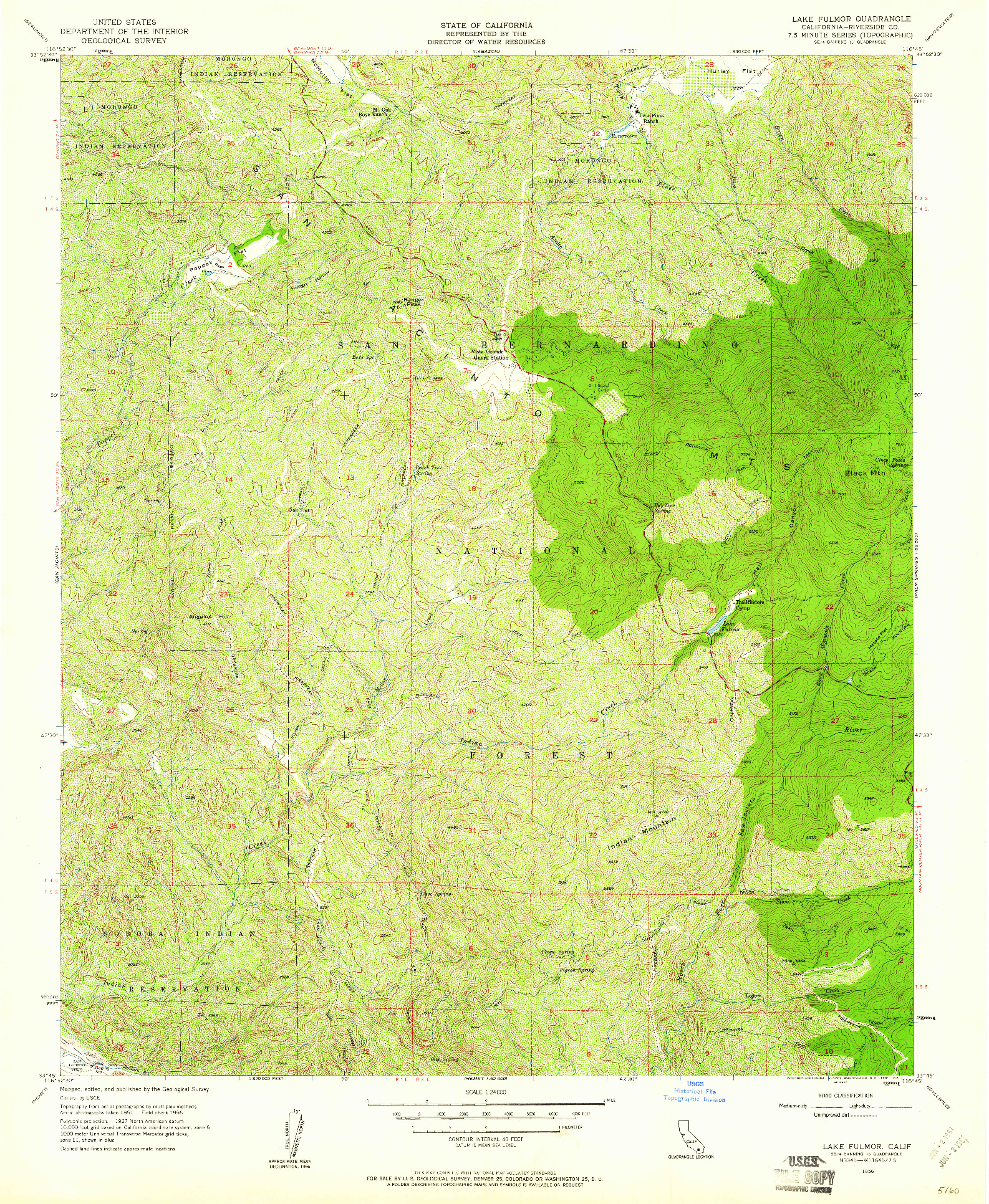 USGS 1:24000-SCALE QUADRANGLE FOR LAKE FULMOR, CA 1956