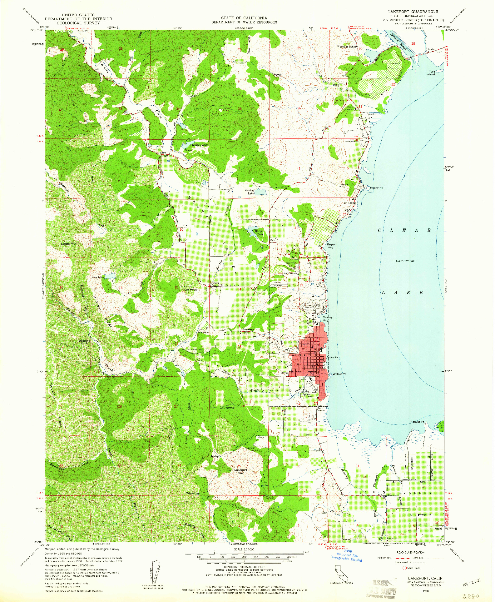 USGS 1:24000-SCALE QUADRANGLE FOR LAKEPORT, CA 1958