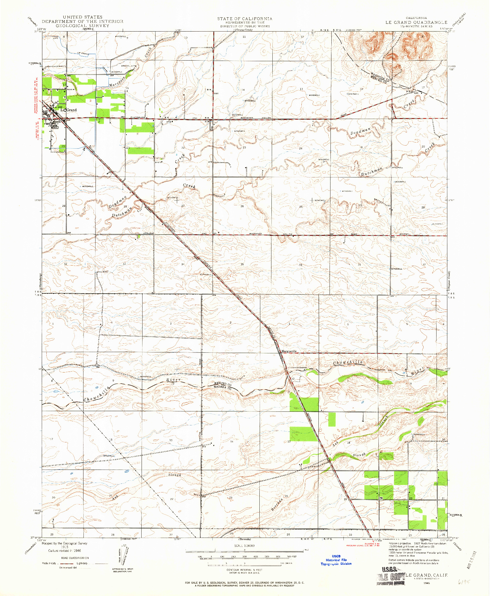 USGS 1:24000-SCALE QUADRANGLE FOR LE GRAND, CA 1946