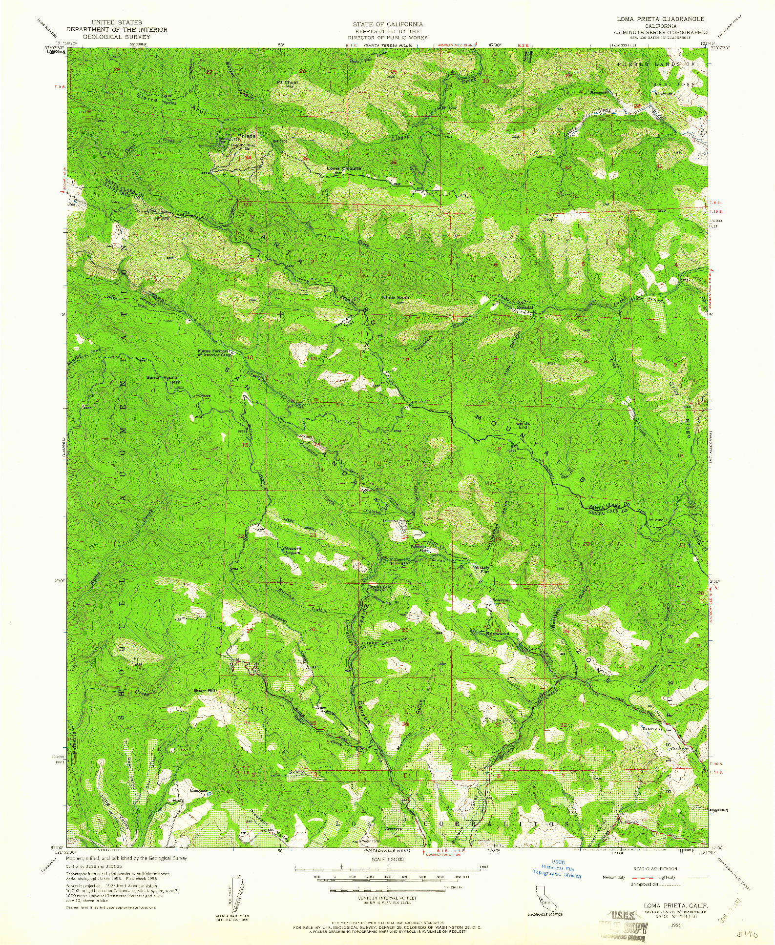 USGS 1:24000-SCALE QUADRANGLE FOR LOMA PRIETA, CA 1955