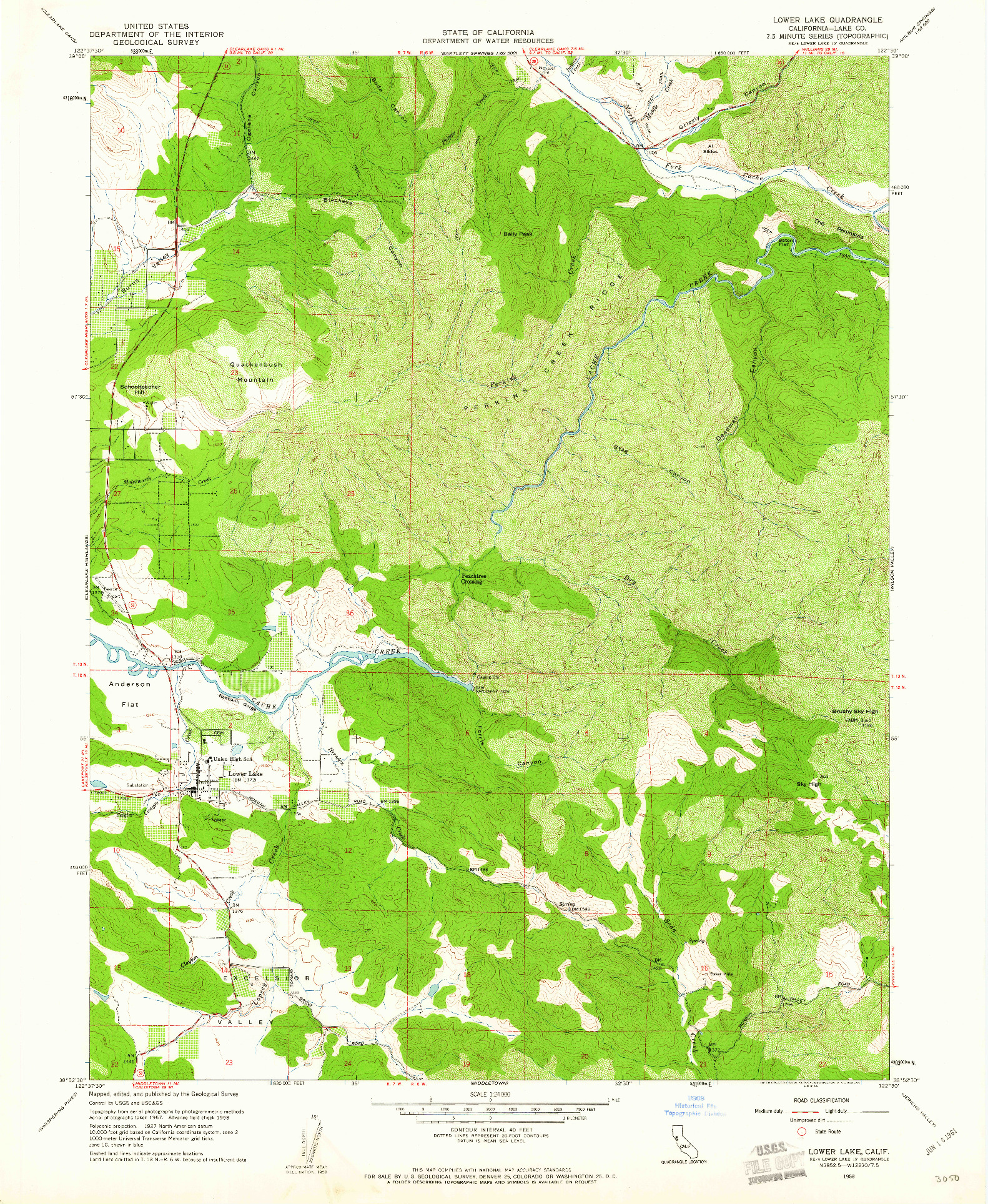 USGS 1:24000-SCALE QUADRANGLE FOR LOWER LAKE, CA 1958