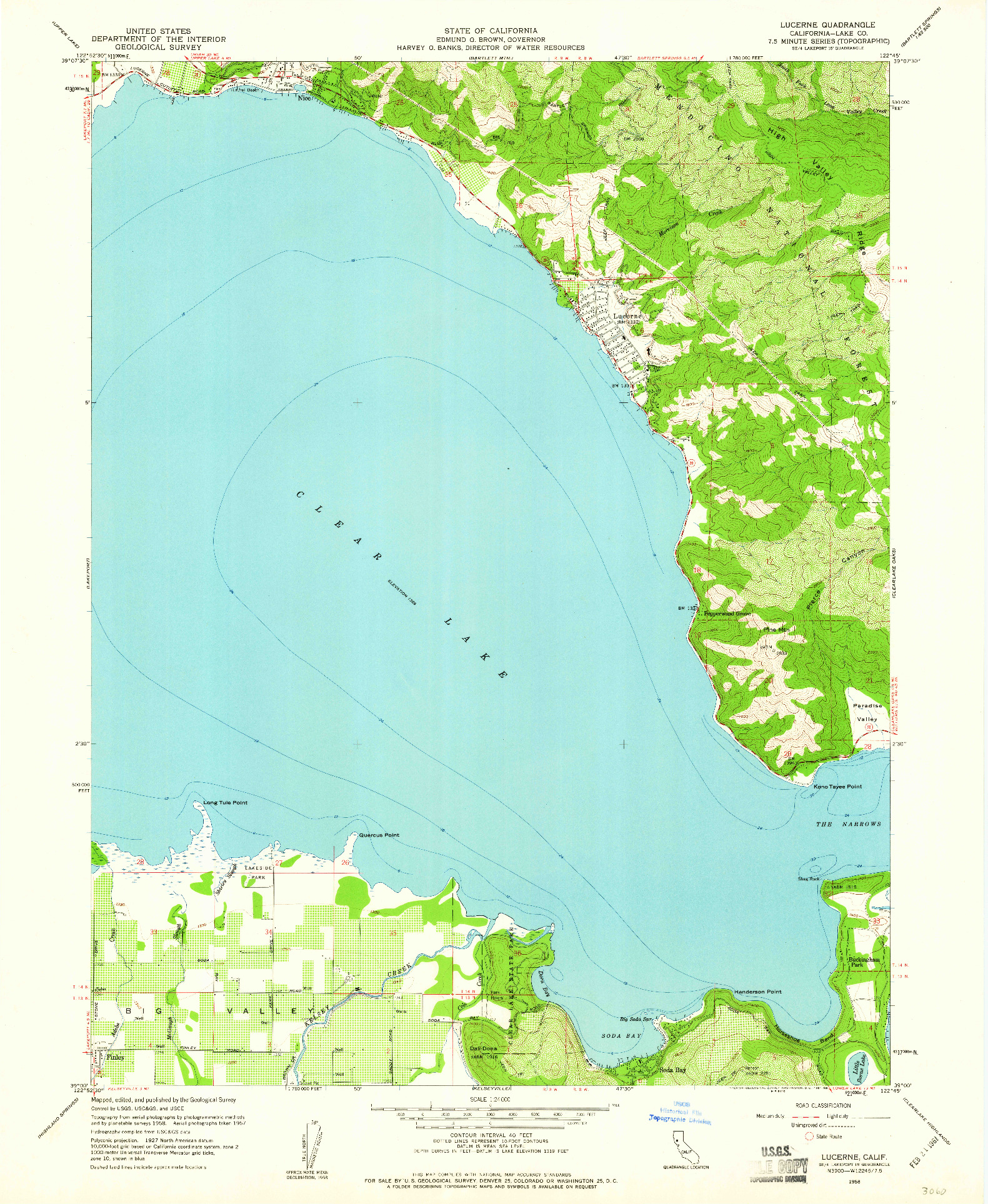 USGS 1:24000-SCALE QUADRANGLE FOR LUCERNE, CA 1958