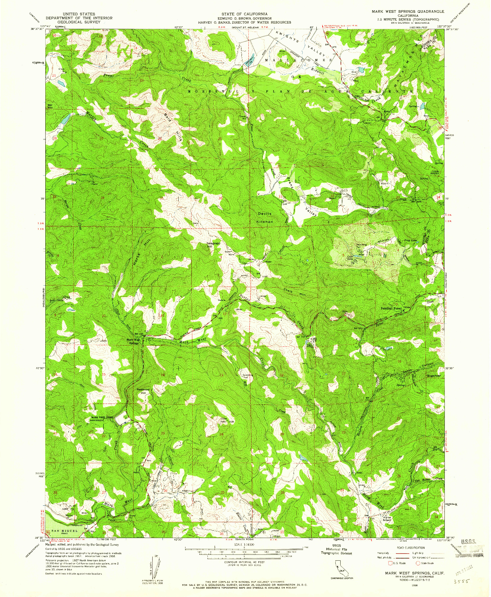 USGS 1:24000-SCALE QUADRANGLE FOR MARK WEST SPRINGS, CA 1958