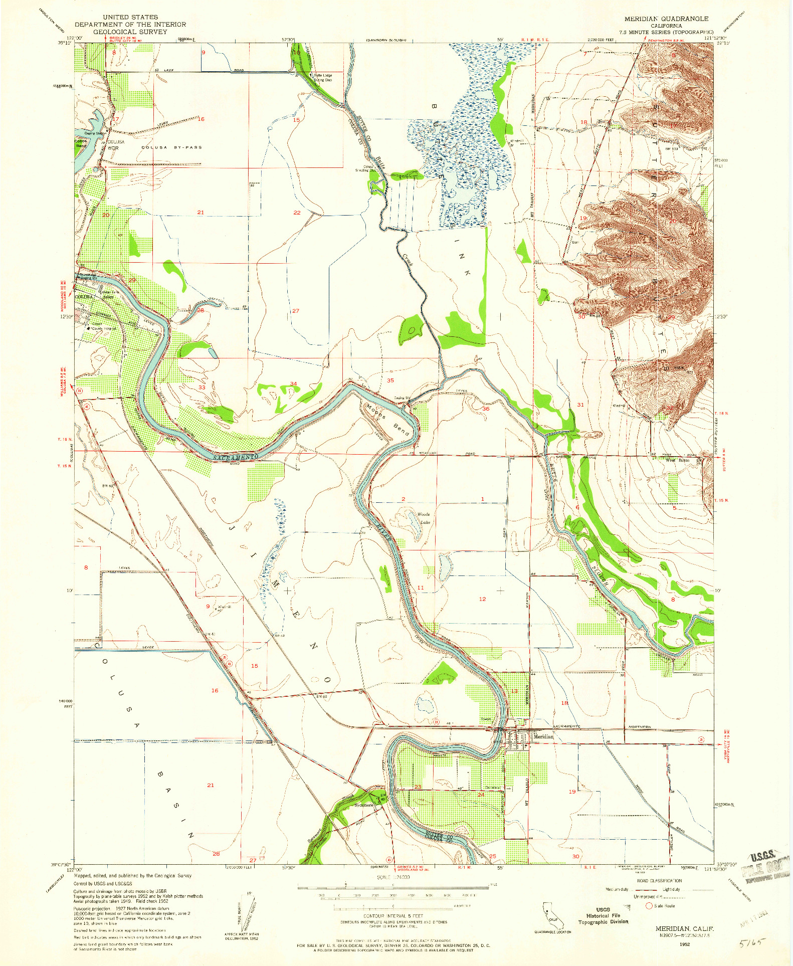 USGS 1:24000-SCALE QUADRANGLE FOR MERIDIAN, CA 1952