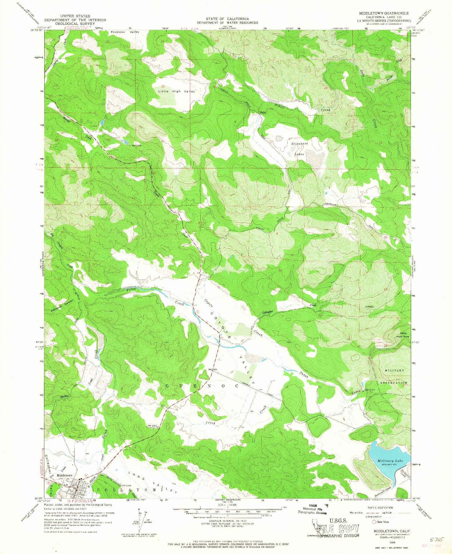 USGS 1:24000-SCALE QUADRANGLE FOR MIDDLETOWN, CA 1958