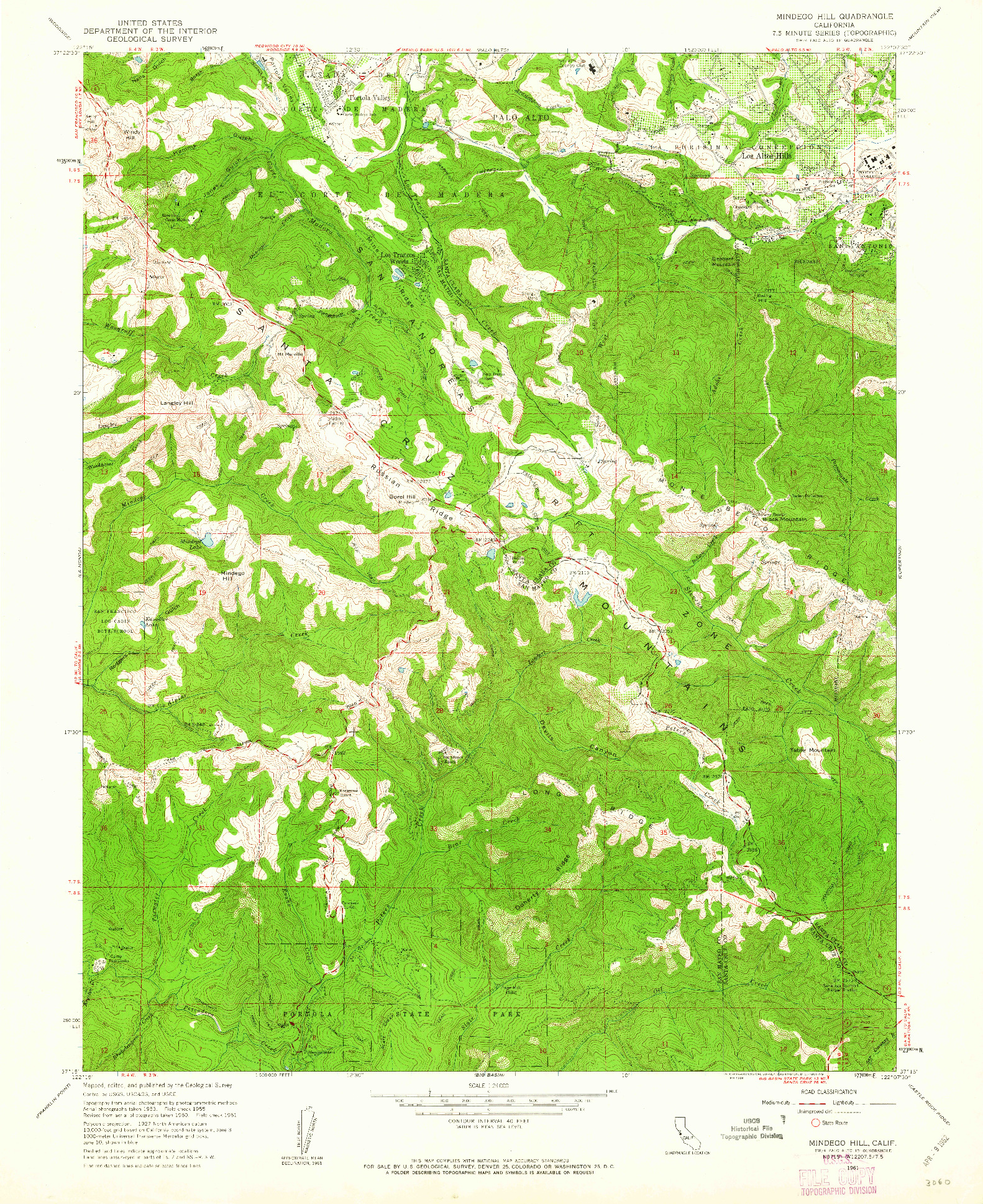 USGS 1:24000-SCALE QUADRANGLE FOR MINDEGO HILL, CA 1961