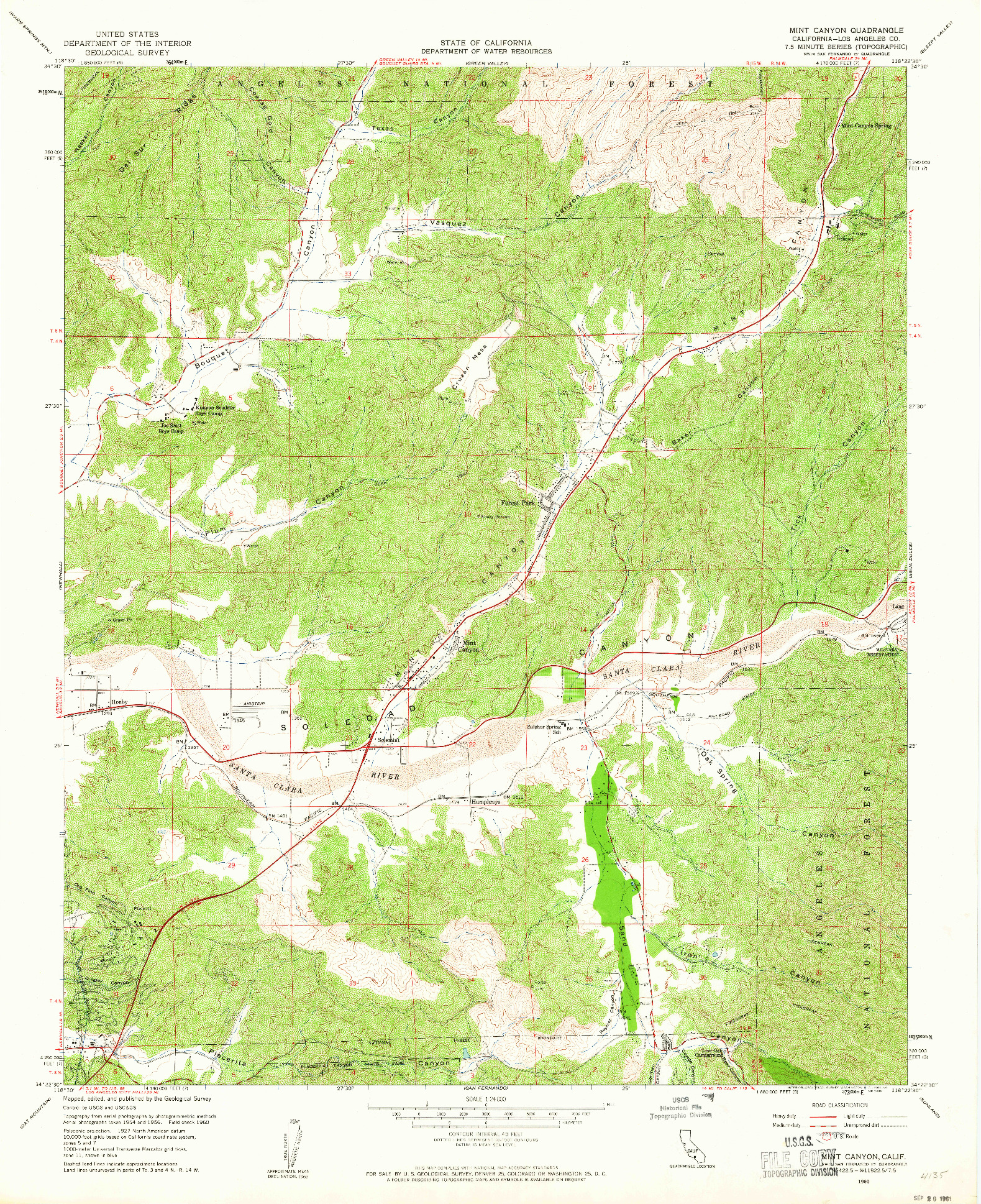 USGS 1:24000-SCALE QUADRANGLE FOR MINT CANYON, CA 1960