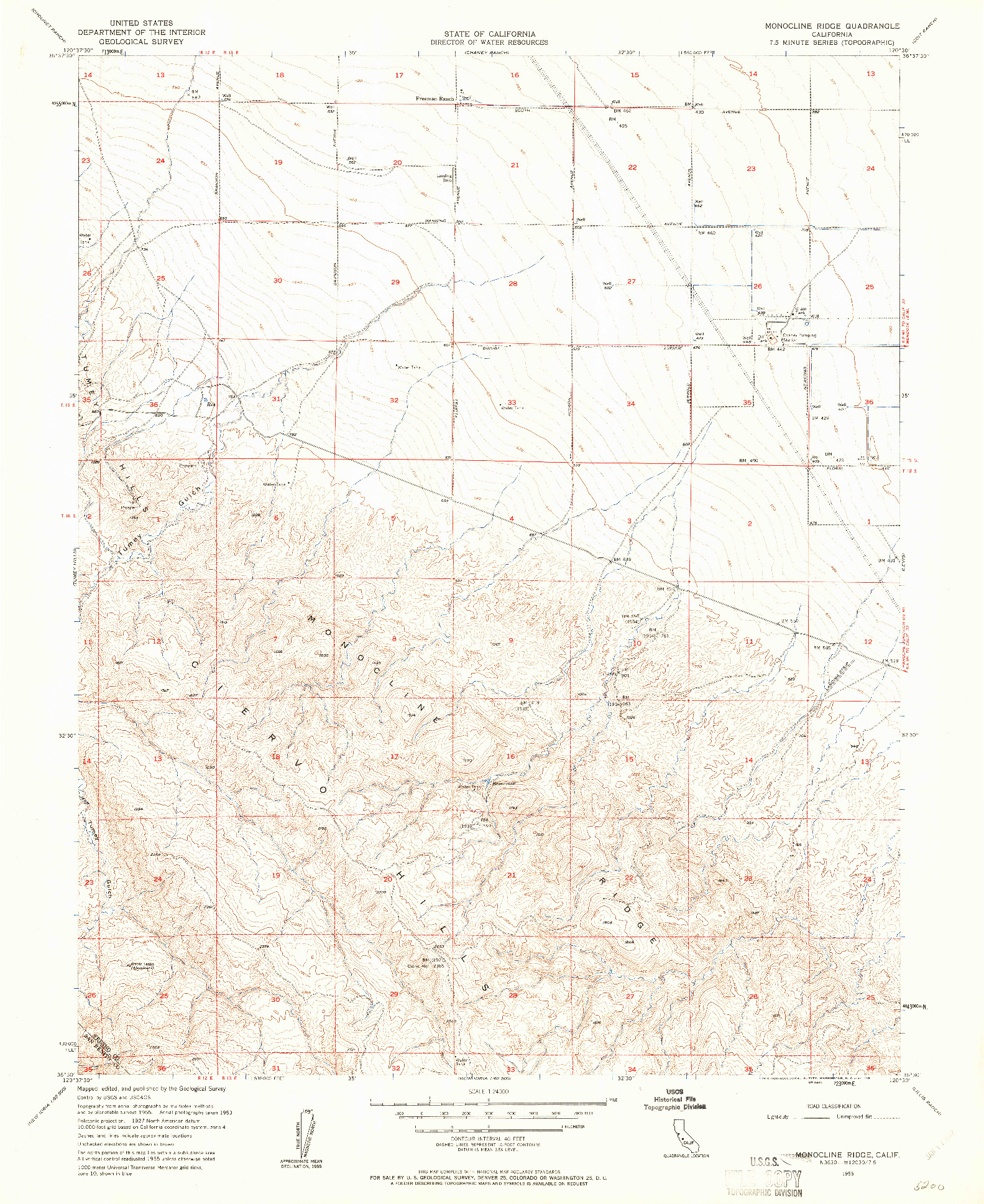 USGS 1:24000-SCALE QUADRANGLE FOR MONOCLINE RIDGE, CA 1955