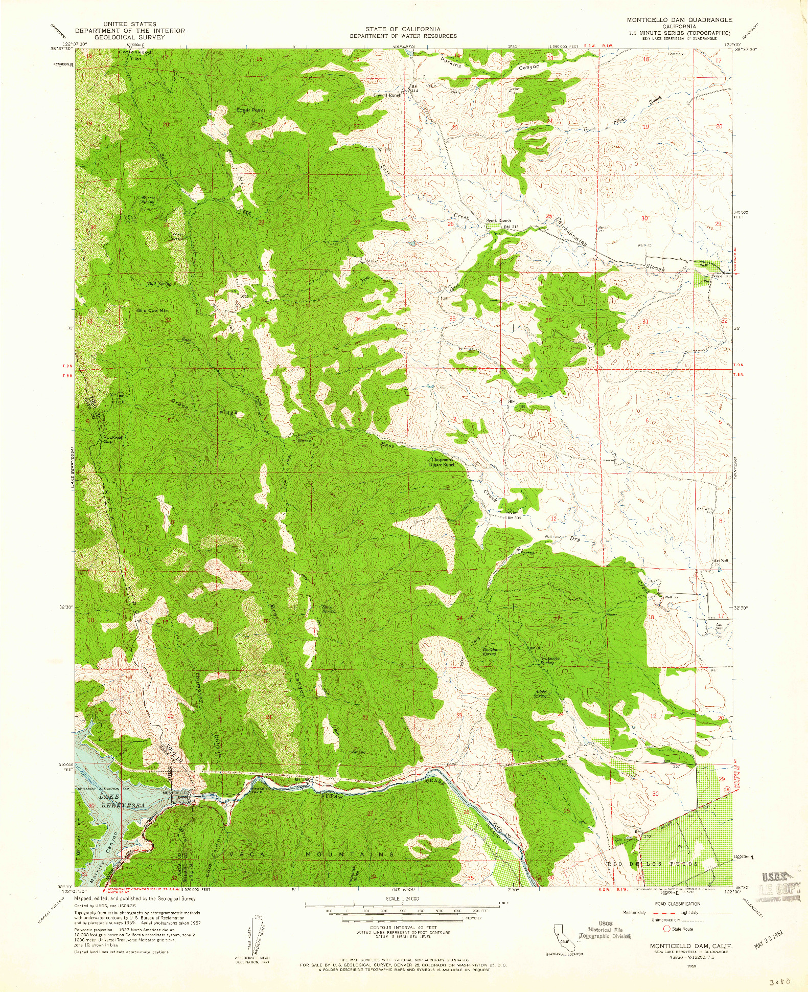 USGS 1:24000-SCALE QUADRANGLE FOR MONTICELLO DAM, CA 1959