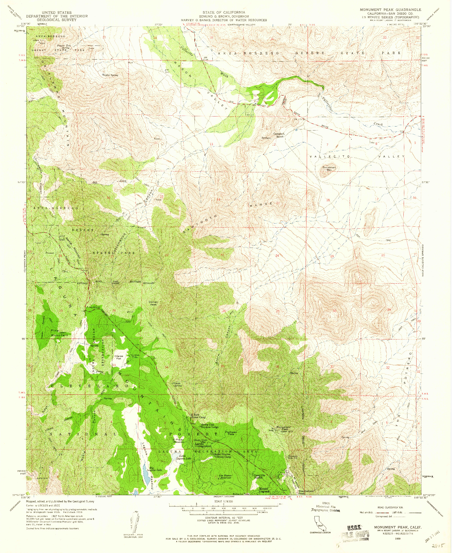 USGS 1:24000-SCALE QUADRANGLE FOR MONUMENT PEAK, CA 1959