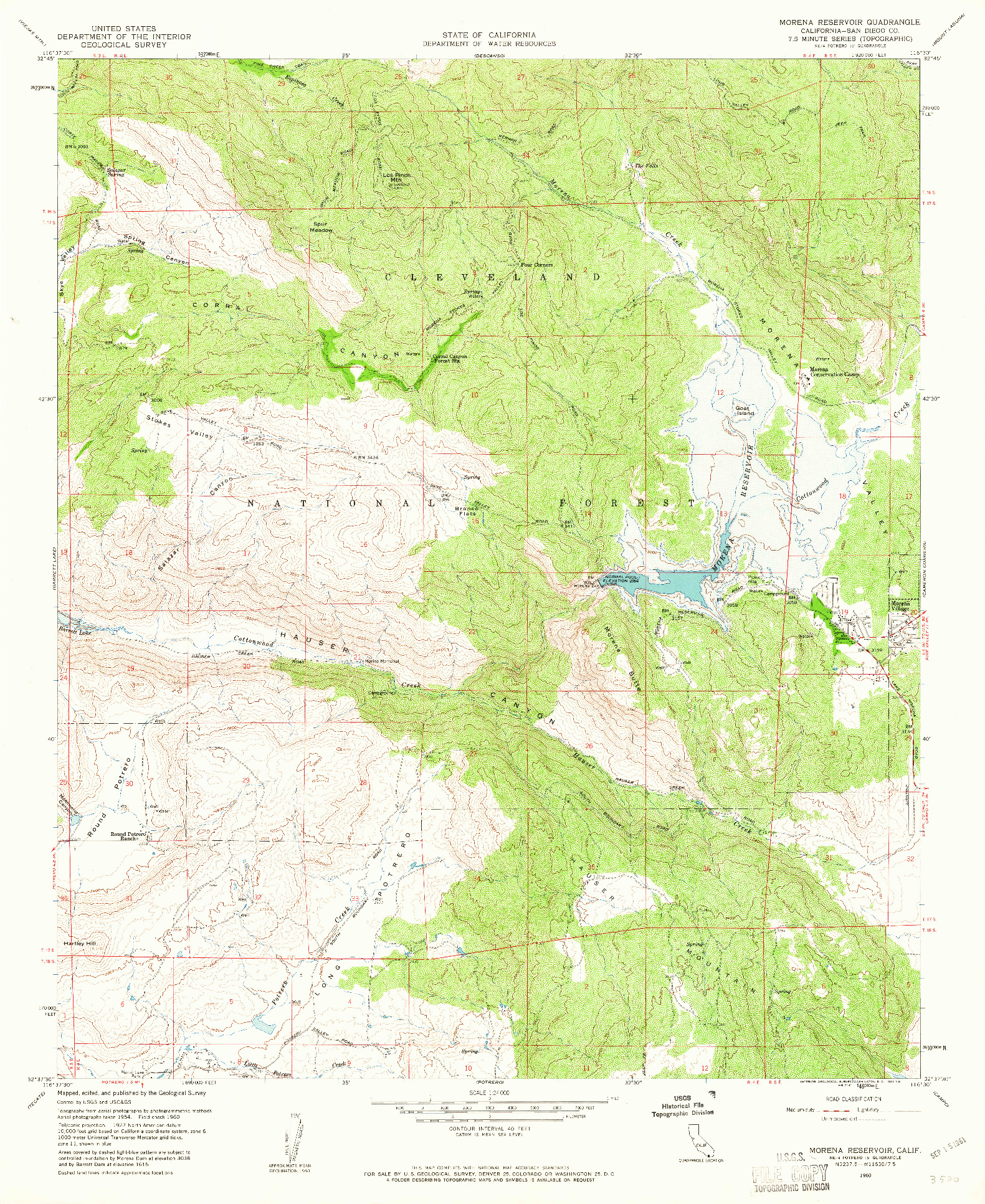 USGS 1:24000-SCALE QUADRANGLE FOR MORENA RESERVOIR, CA 1960