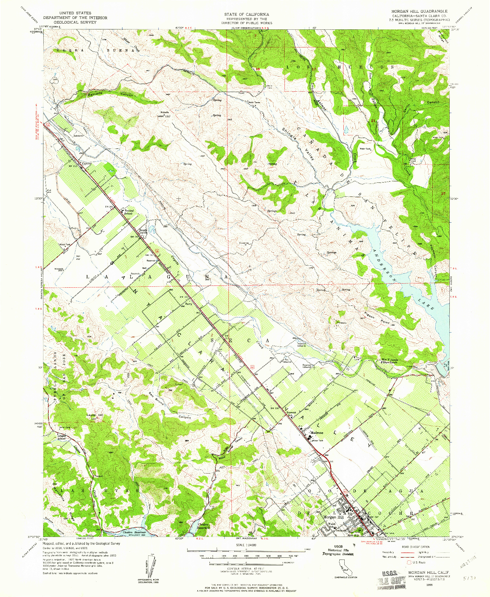 USGS 1:24000-SCALE QUADRANGLE FOR MORGAN HILL, CA 1955