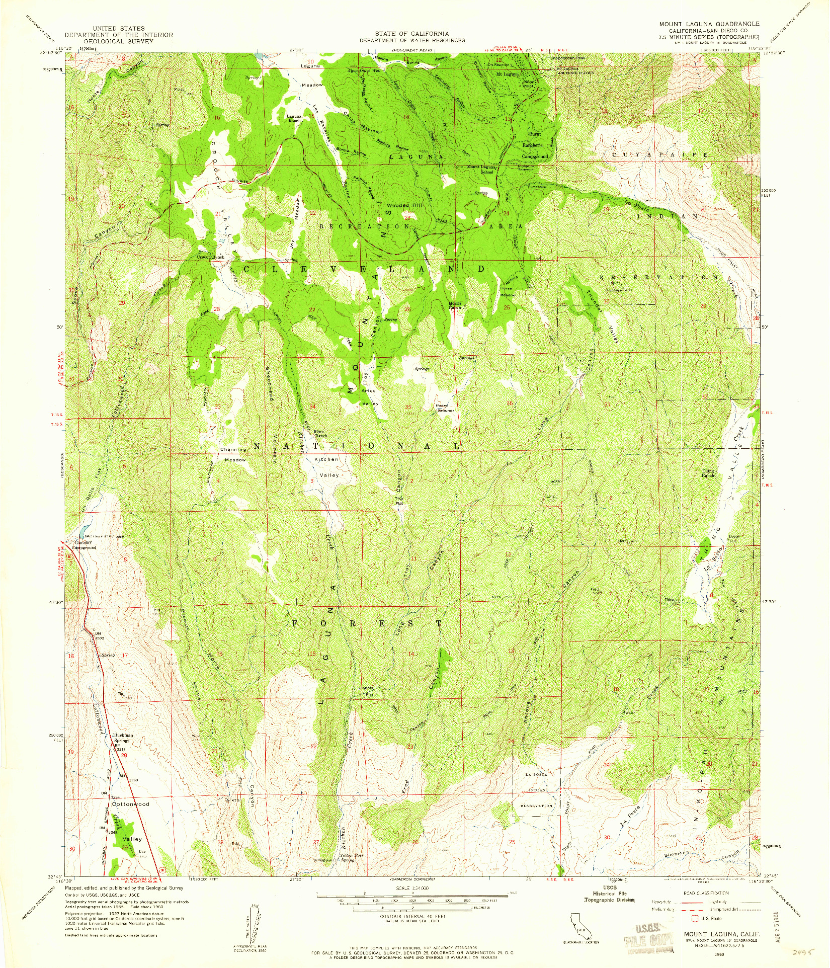 USGS 1:24000-SCALE QUADRANGLE FOR MOUNT LAGUNA, CA 1960