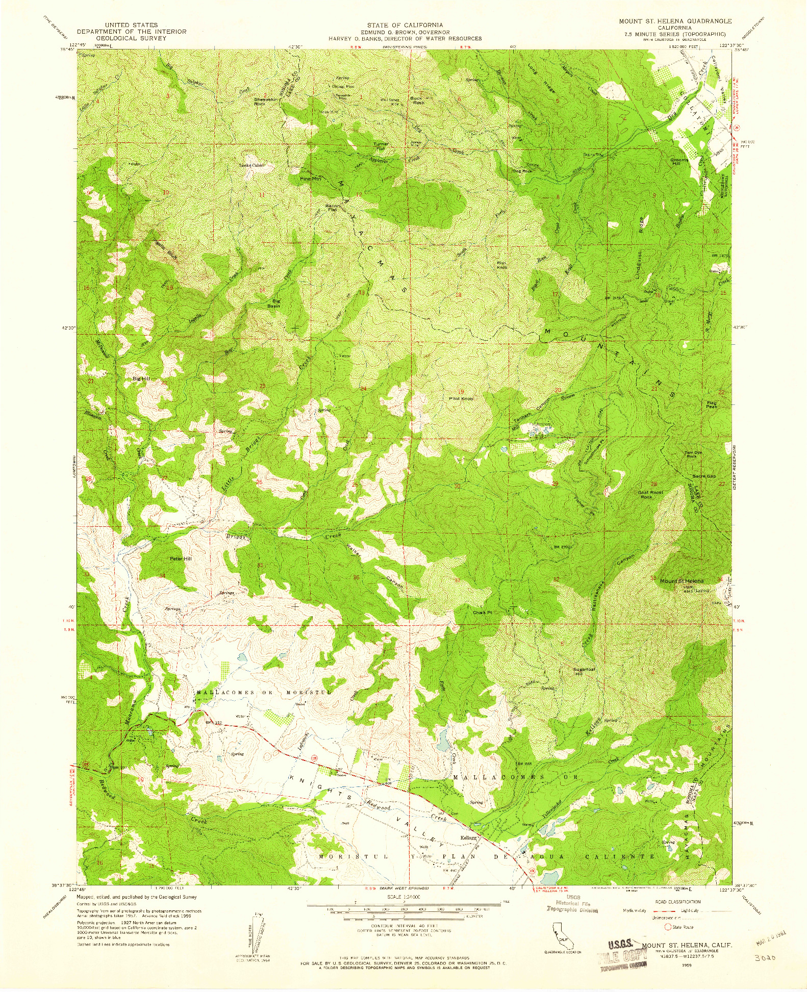 USGS 1:24000-SCALE QUADRANGLE FOR MOUNT ST. HELENA, CA 1959