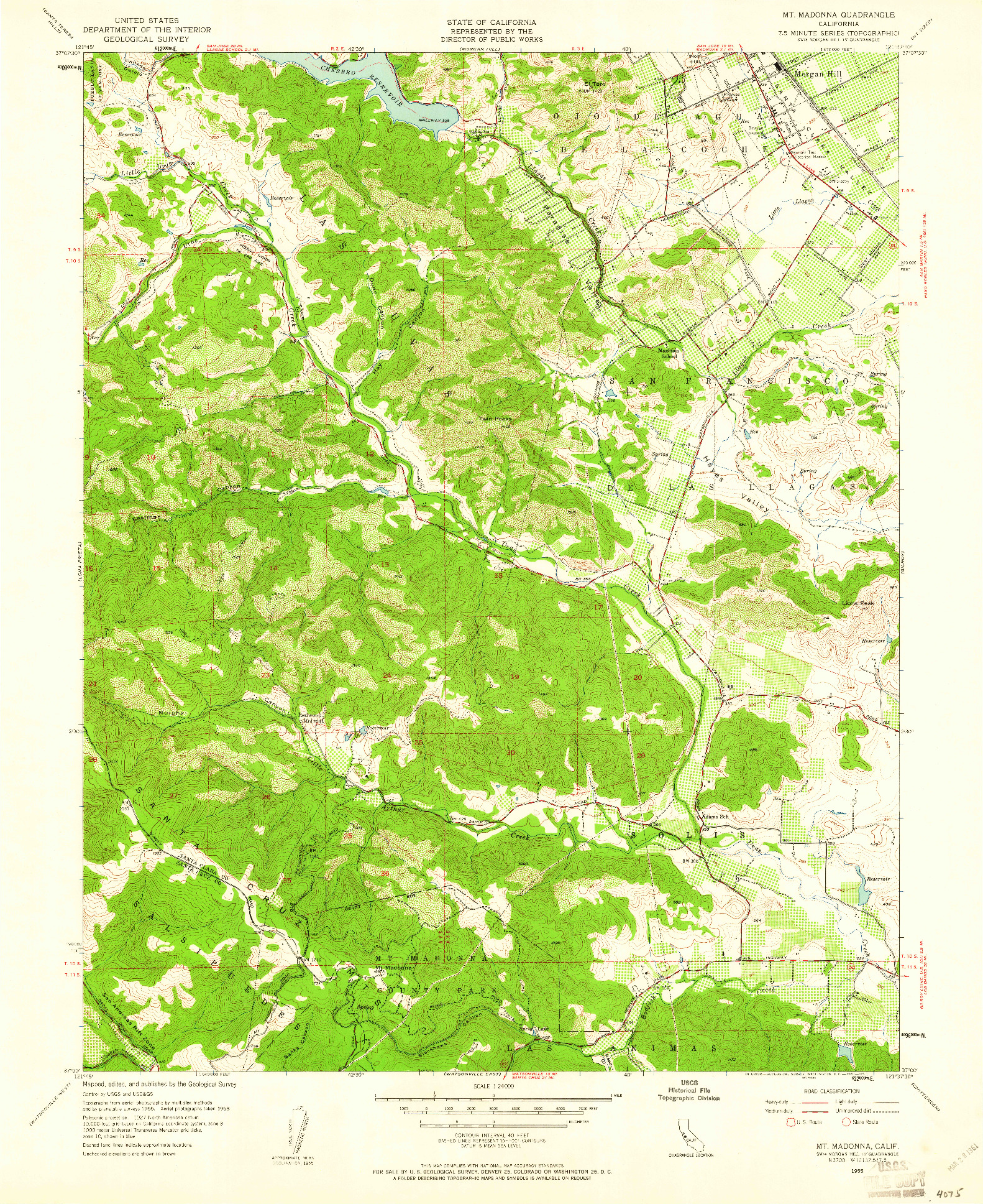 USGS 1:24000-SCALE QUADRANGLE FOR MT. MADONNA, CA 1955