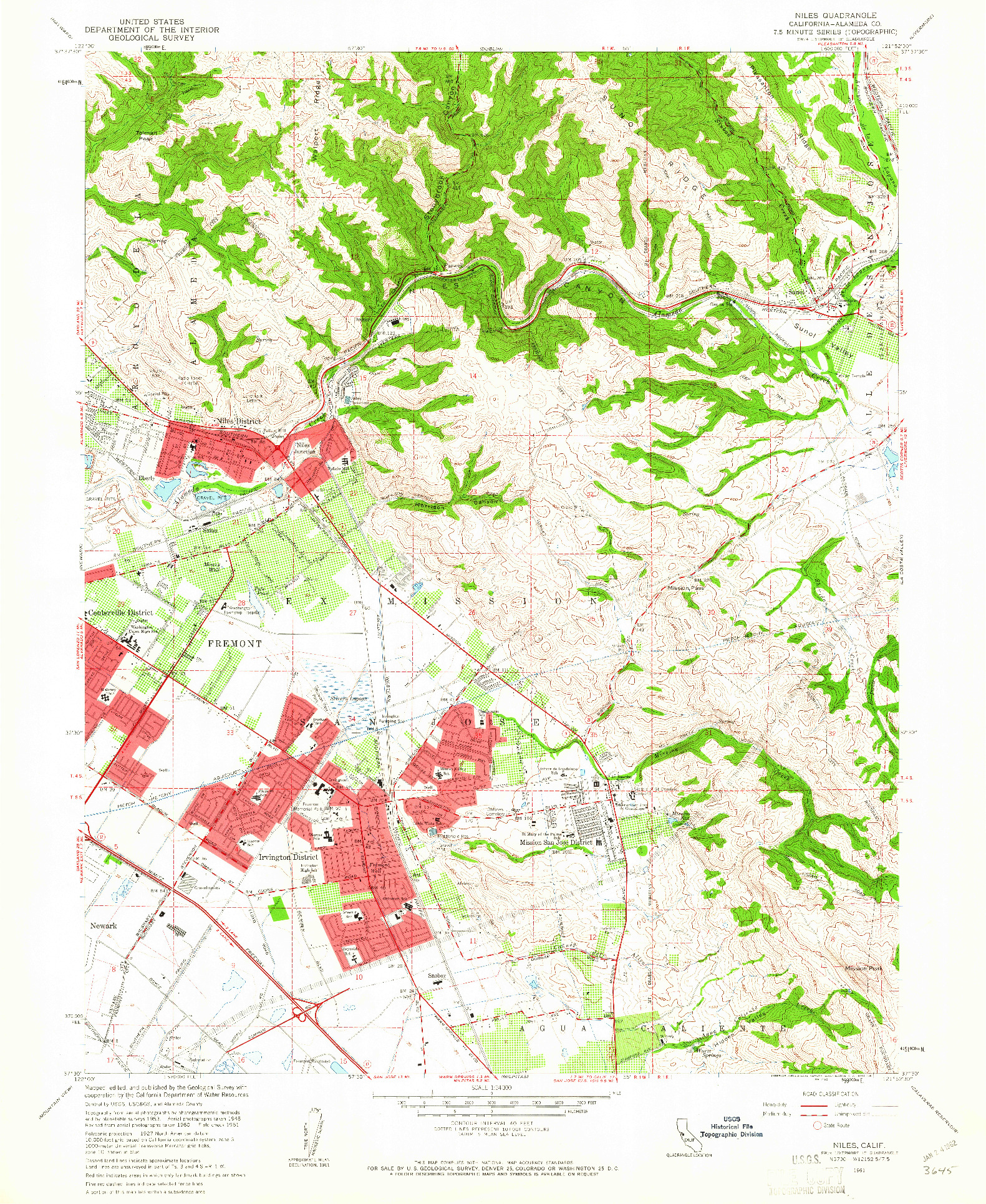 USGS 1:24000-SCALE QUADRANGLE FOR NILES, CA 1961