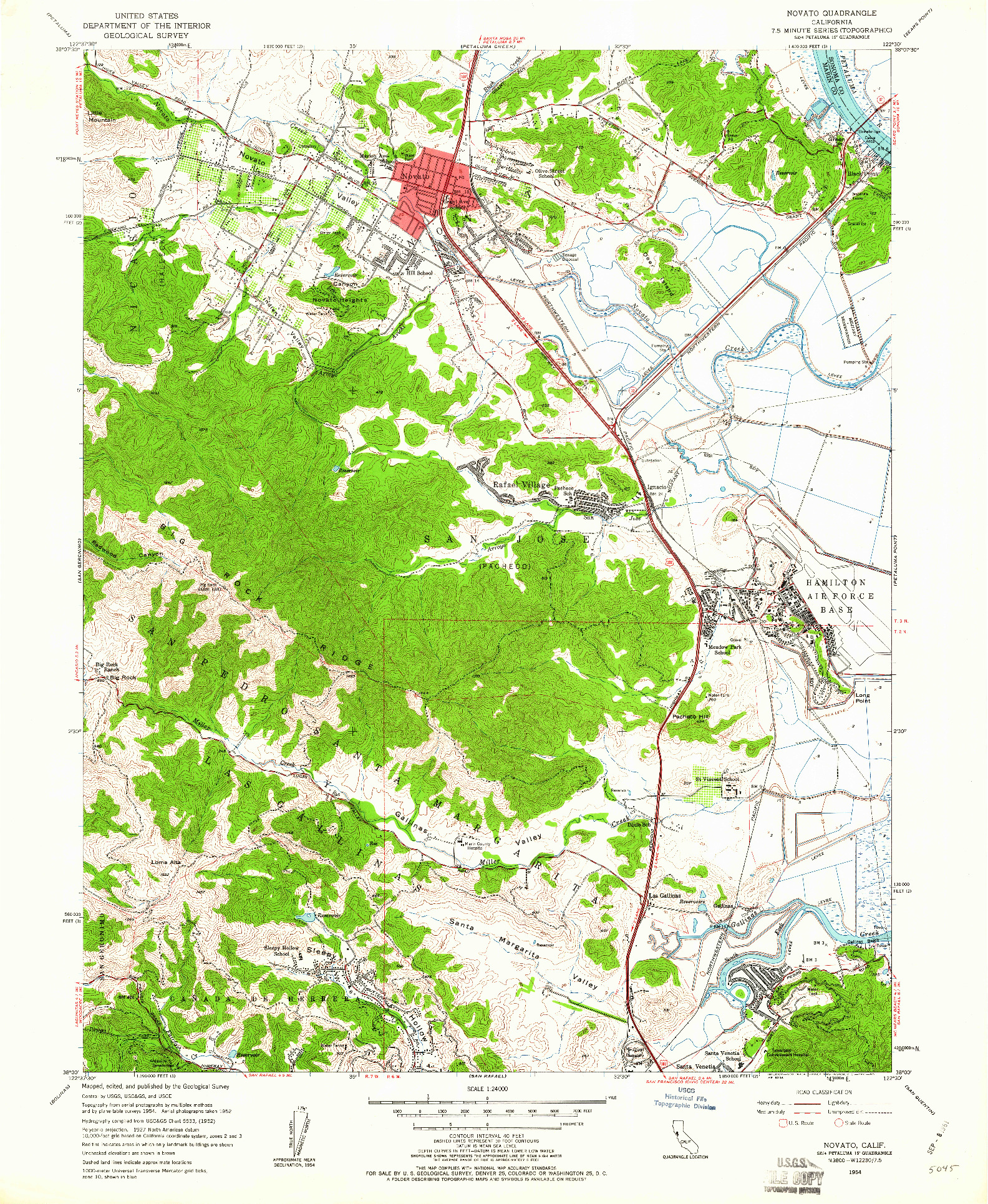 USGS 1:24000-SCALE QUADRANGLE FOR NOVATO, CA 1954