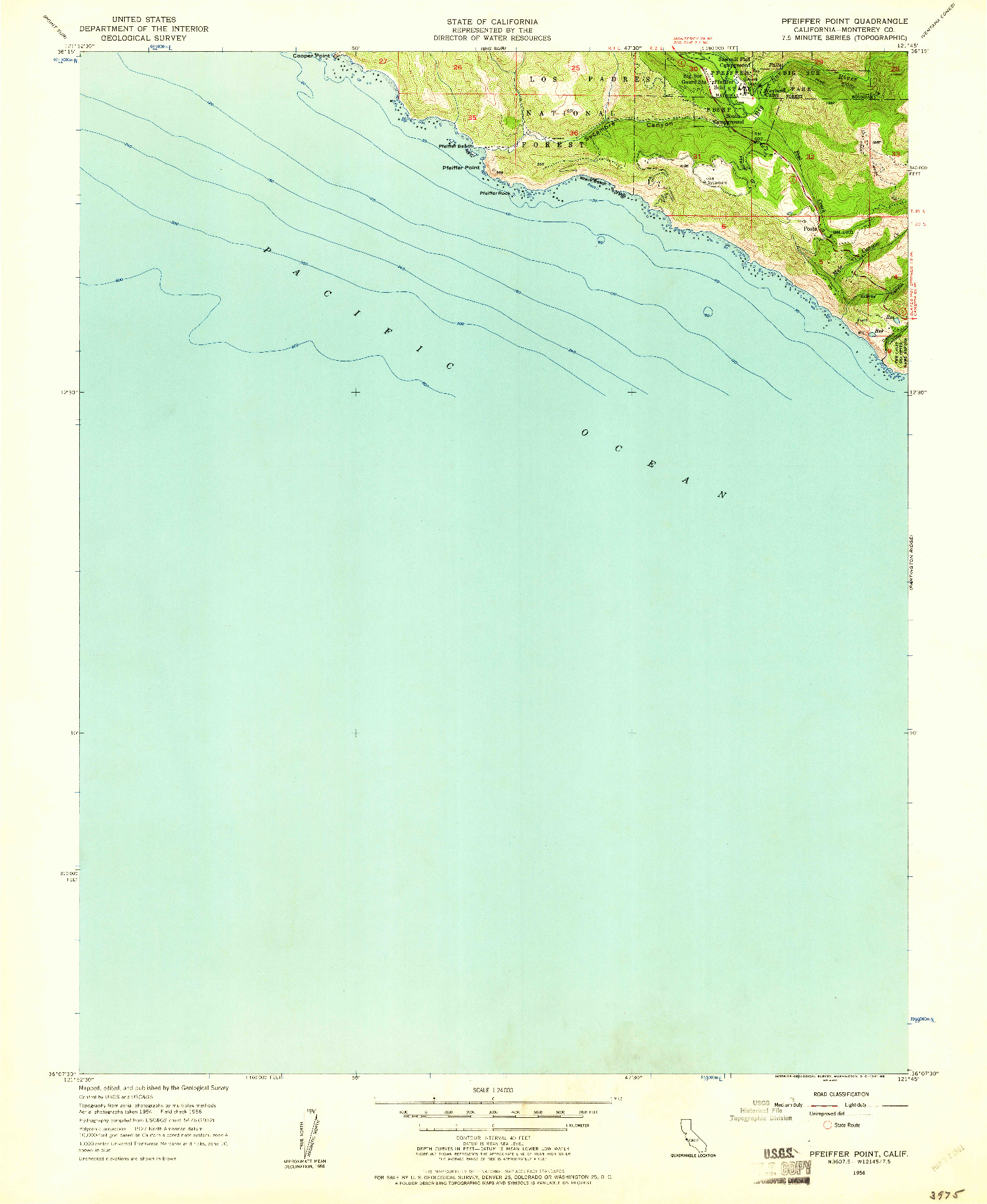 USGS 1:24000-SCALE QUADRANGLE FOR PFEIFFER POINT, CA 1956