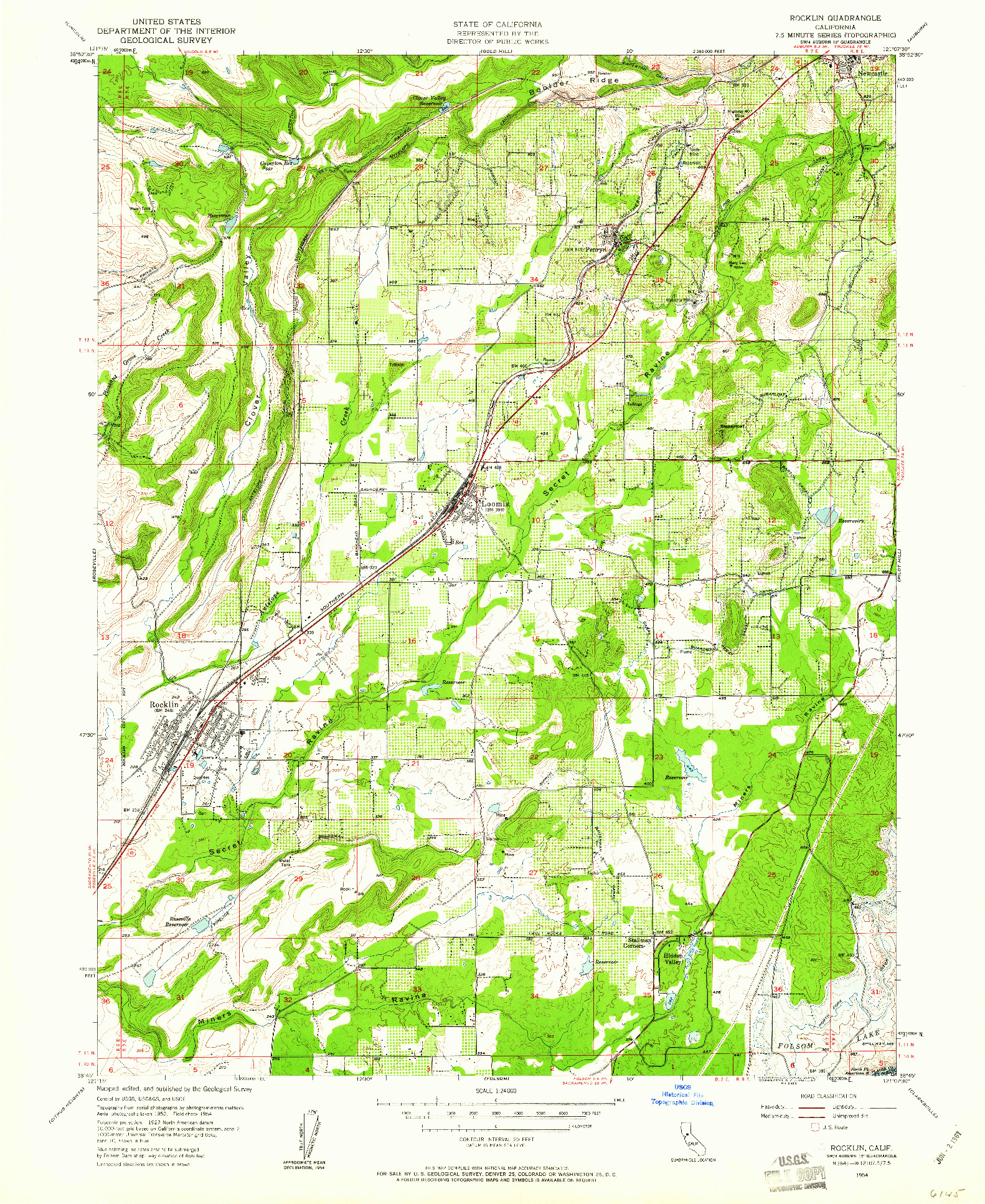 USGS 1:24000-SCALE QUADRANGLE FOR ROCKLIN, CA 1954