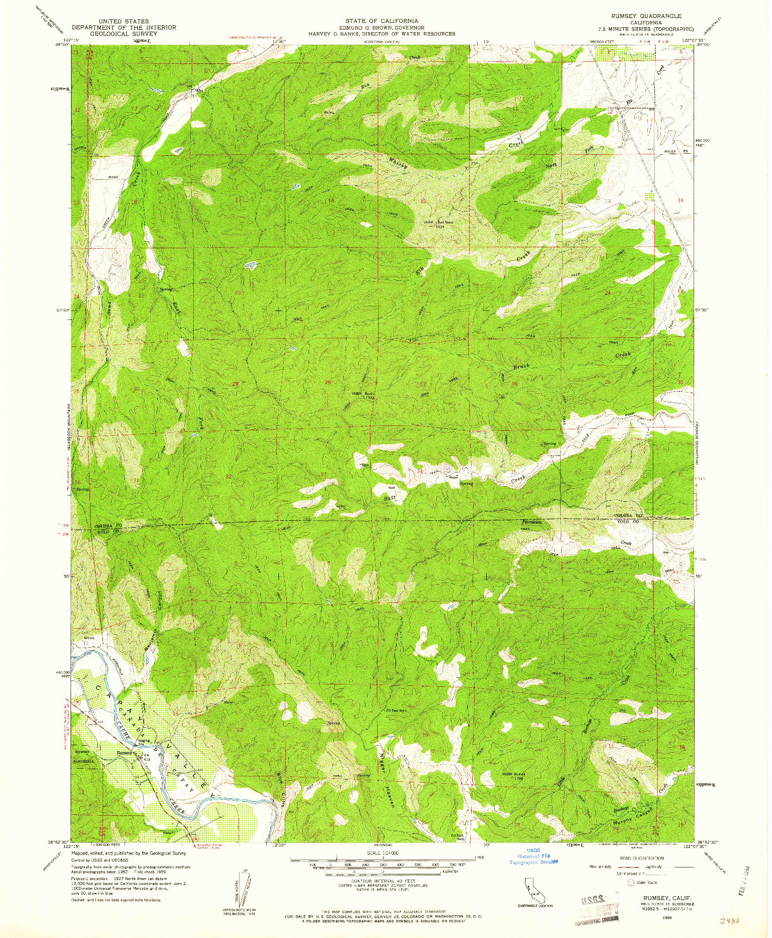 USGS 1:24000-SCALE QUADRANGLE FOR RUMSEY, CA 1959