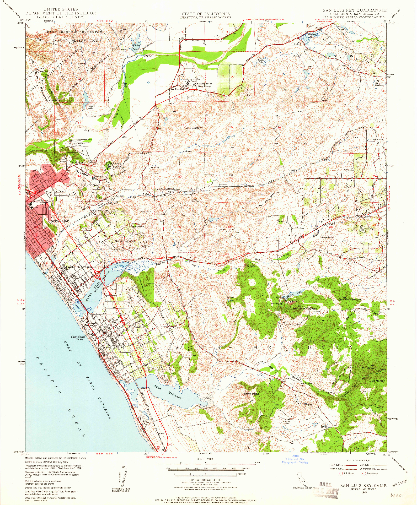 USGS 1:24000-SCALE QUADRANGLE FOR SAN LUIS REY, CA 1948