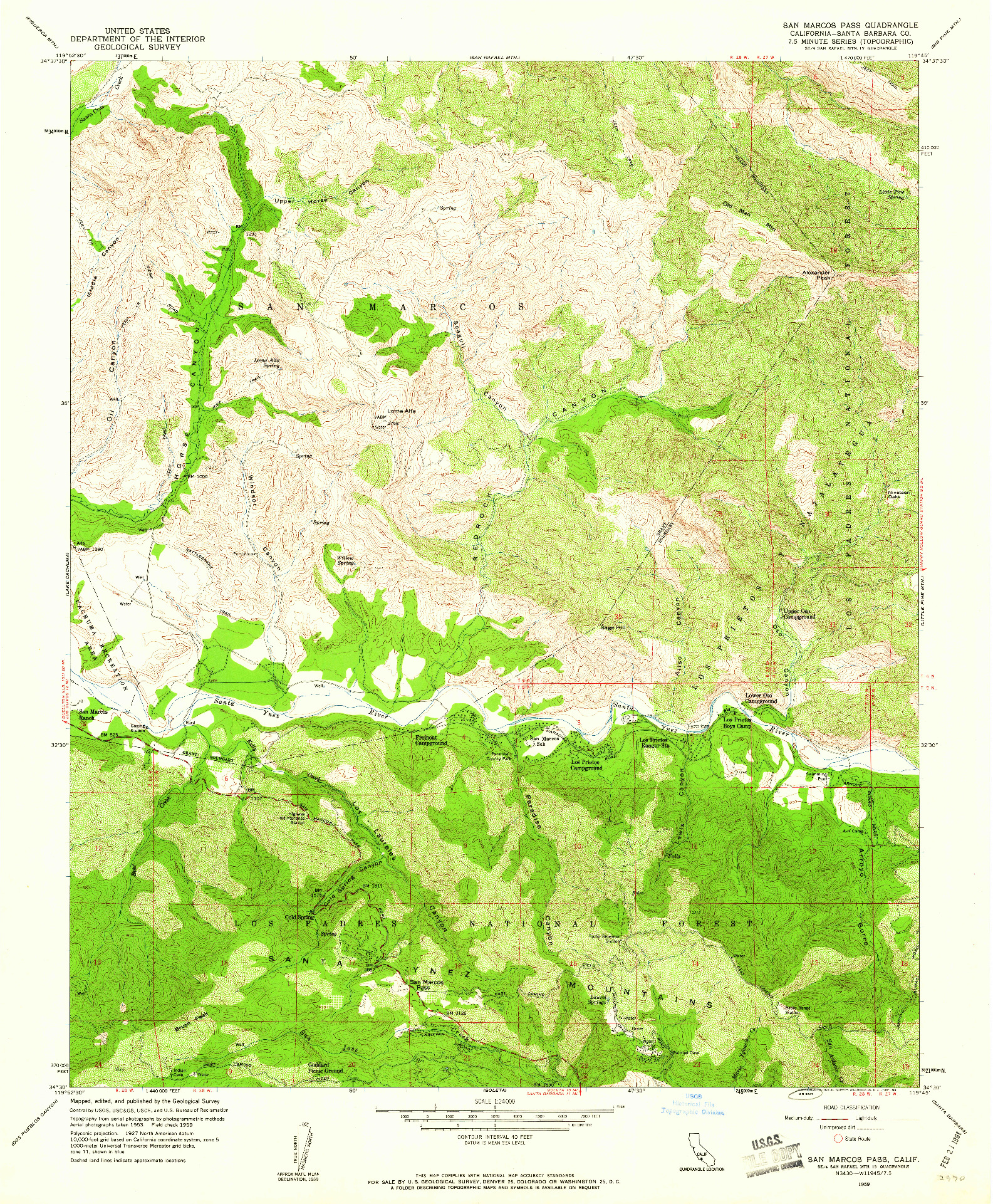 USGS 1:24000-SCALE QUADRANGLE FOR SAN MARCOS PASS, CA 1959