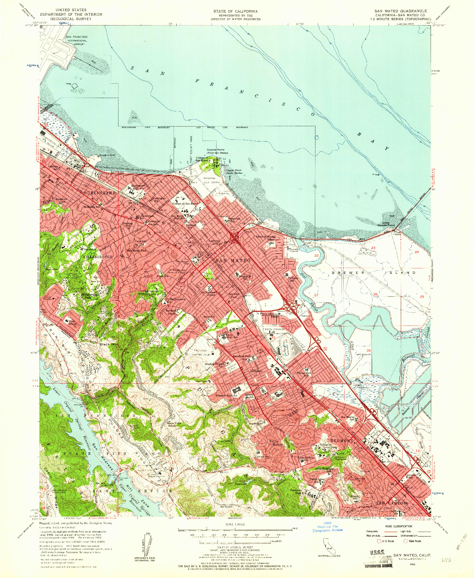 USGS 1:24000-SCALE QUADRANGLE FOR SAN MATEO, CA 1956