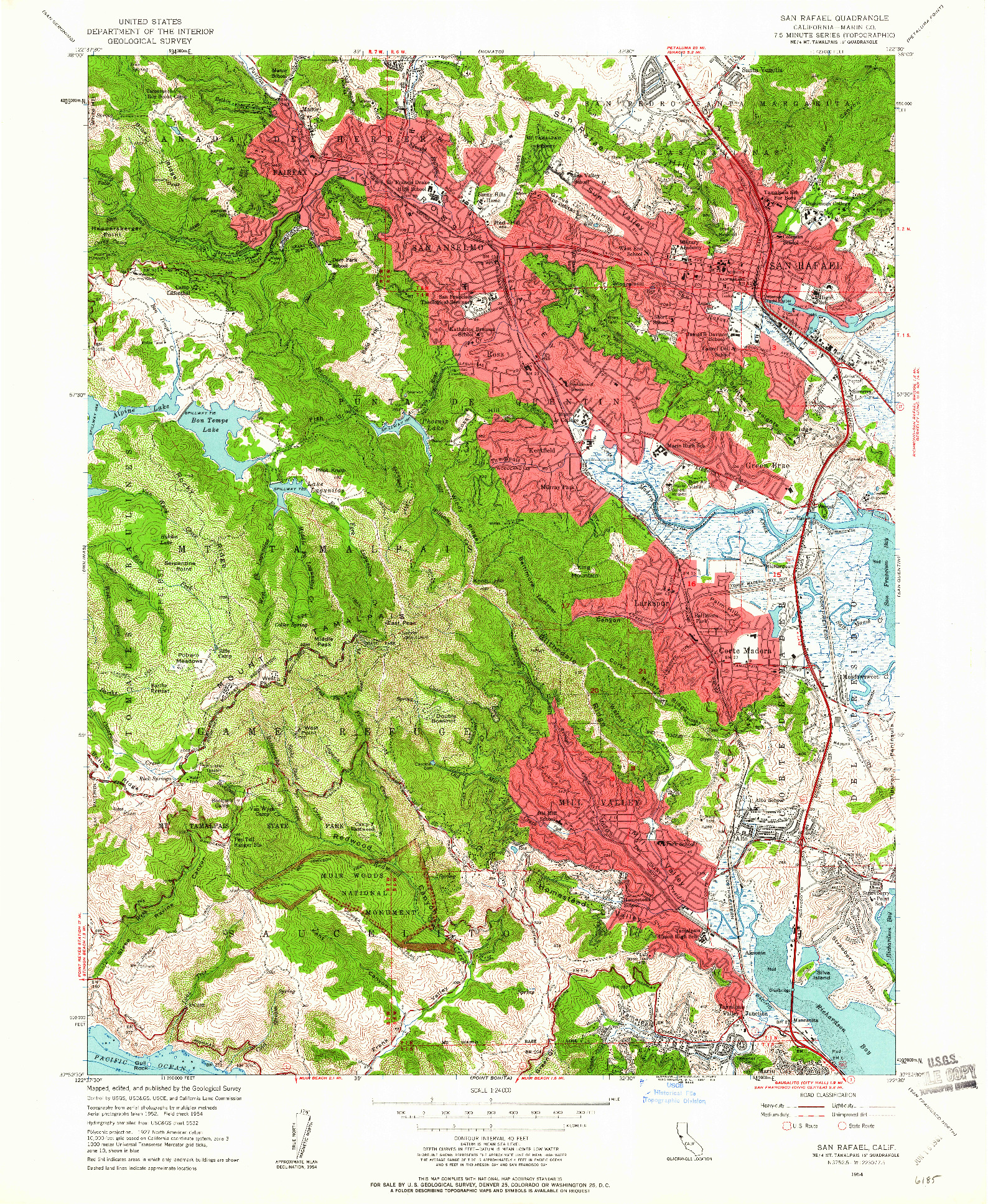 USGS 1:24000-SCALE QUADRANGLE FOR SAN RAFAEL, CA 1954