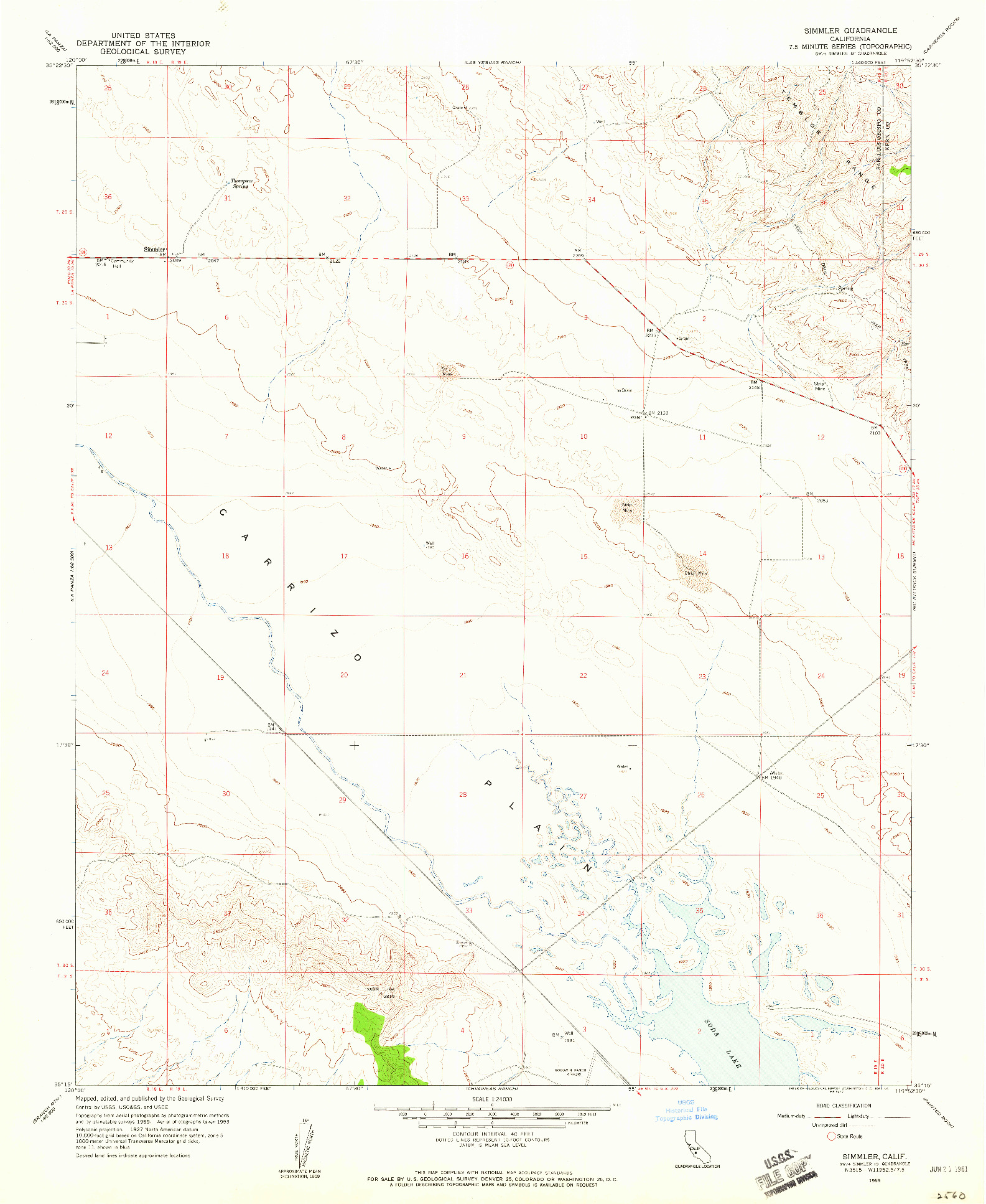 USGS 1:24000-SCALE QUADRANGLE FOR SIMMLER, CA 1959