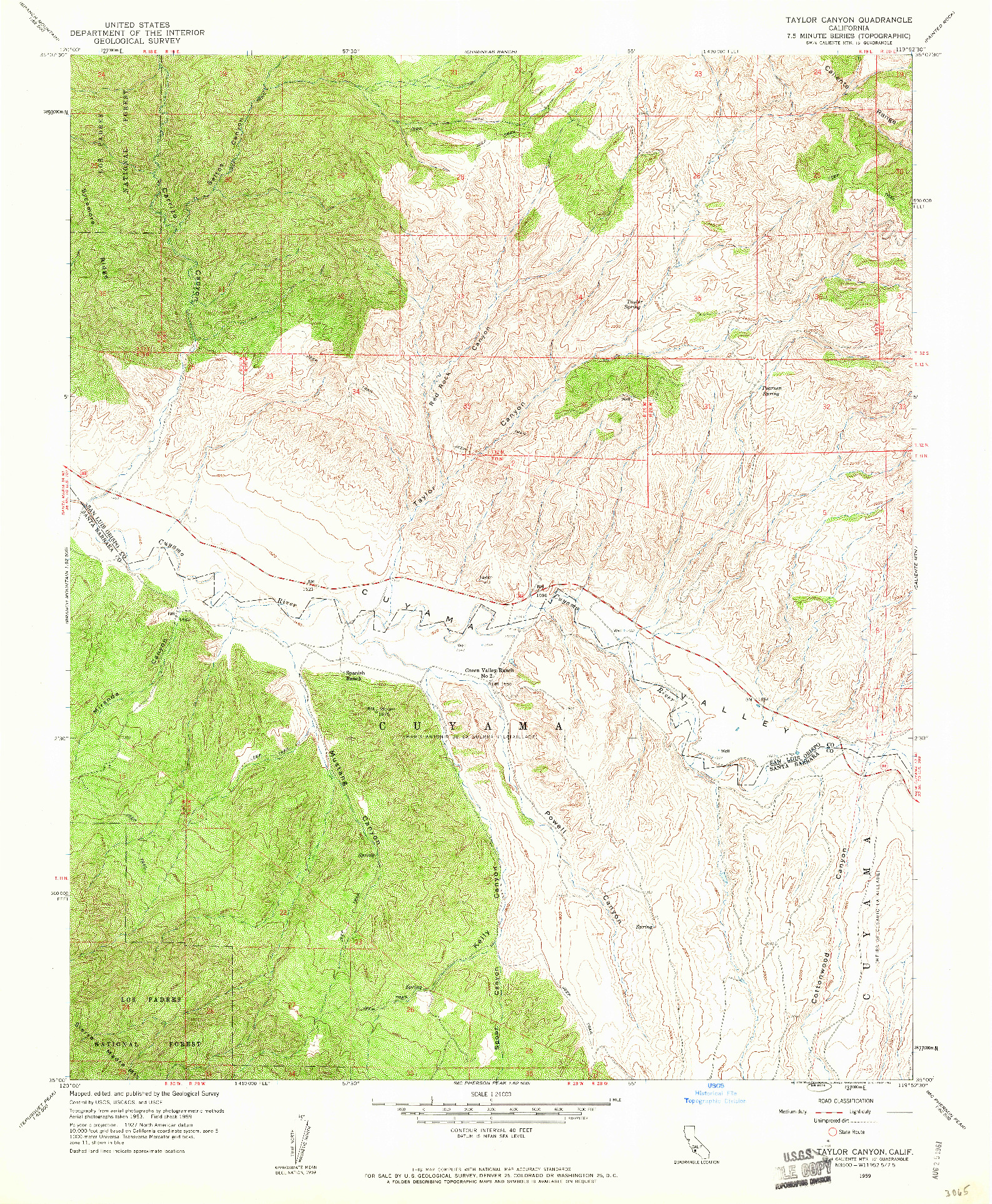 USGS 1:24000-SCALE QUADRANGLE FOR TAYLOR CANYON, CA 1959