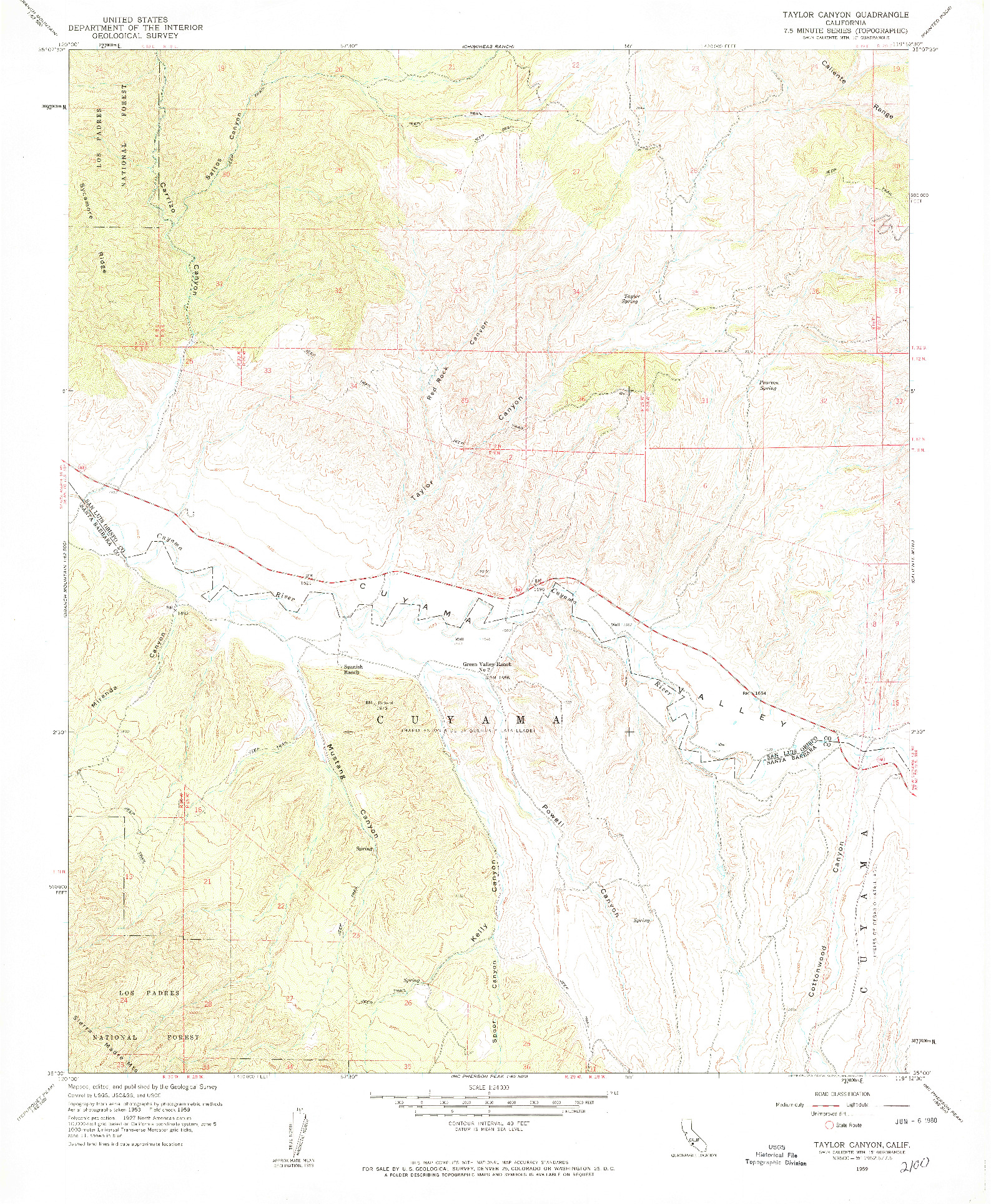 USGS 1:24000-SCALE QUADRANGLE FOR TAYLOR CANYON, CA 1959