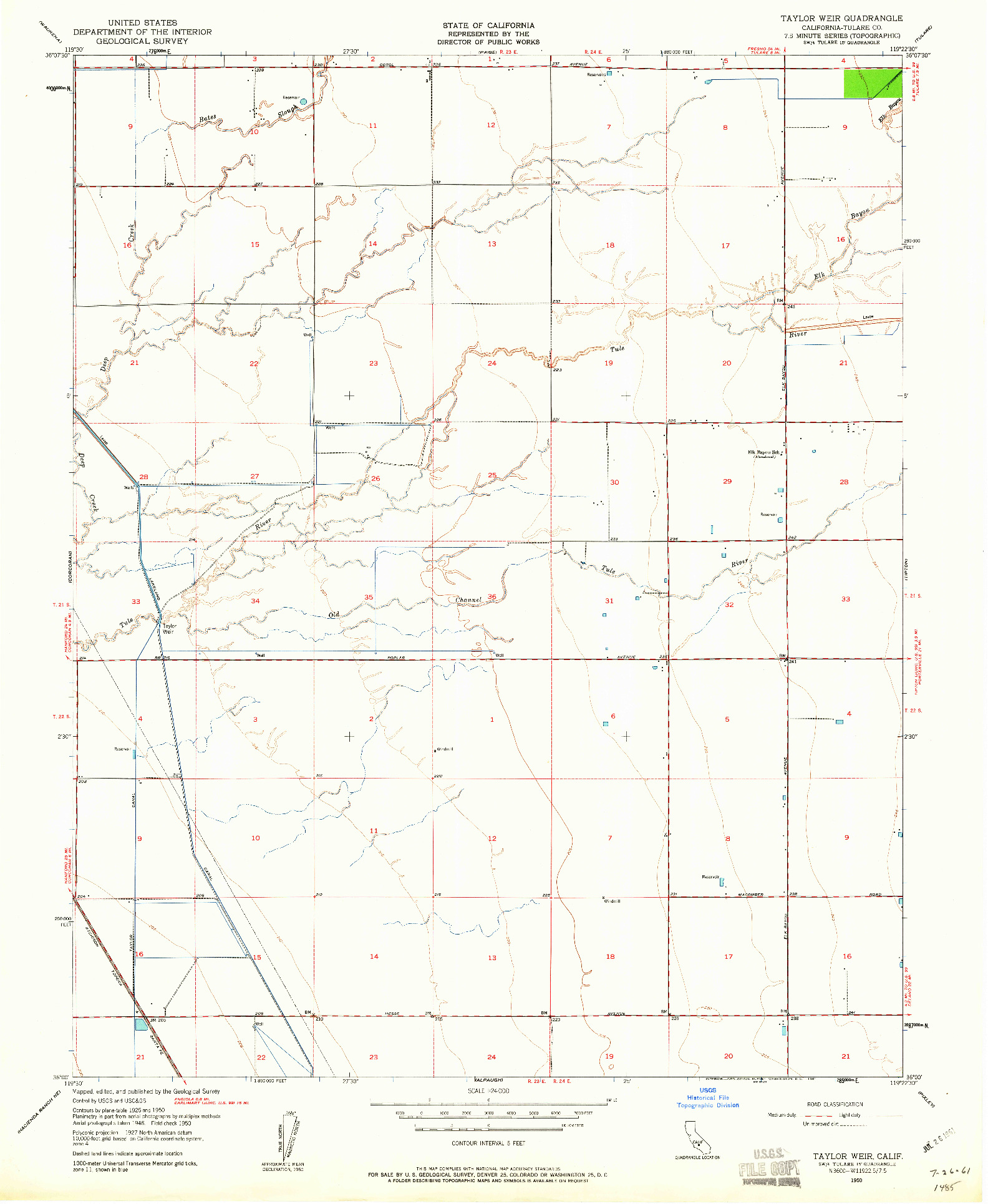 USGS 1:24000-SCALE QUADRANGLE FOR TAYLOR WEIR, CA 1950