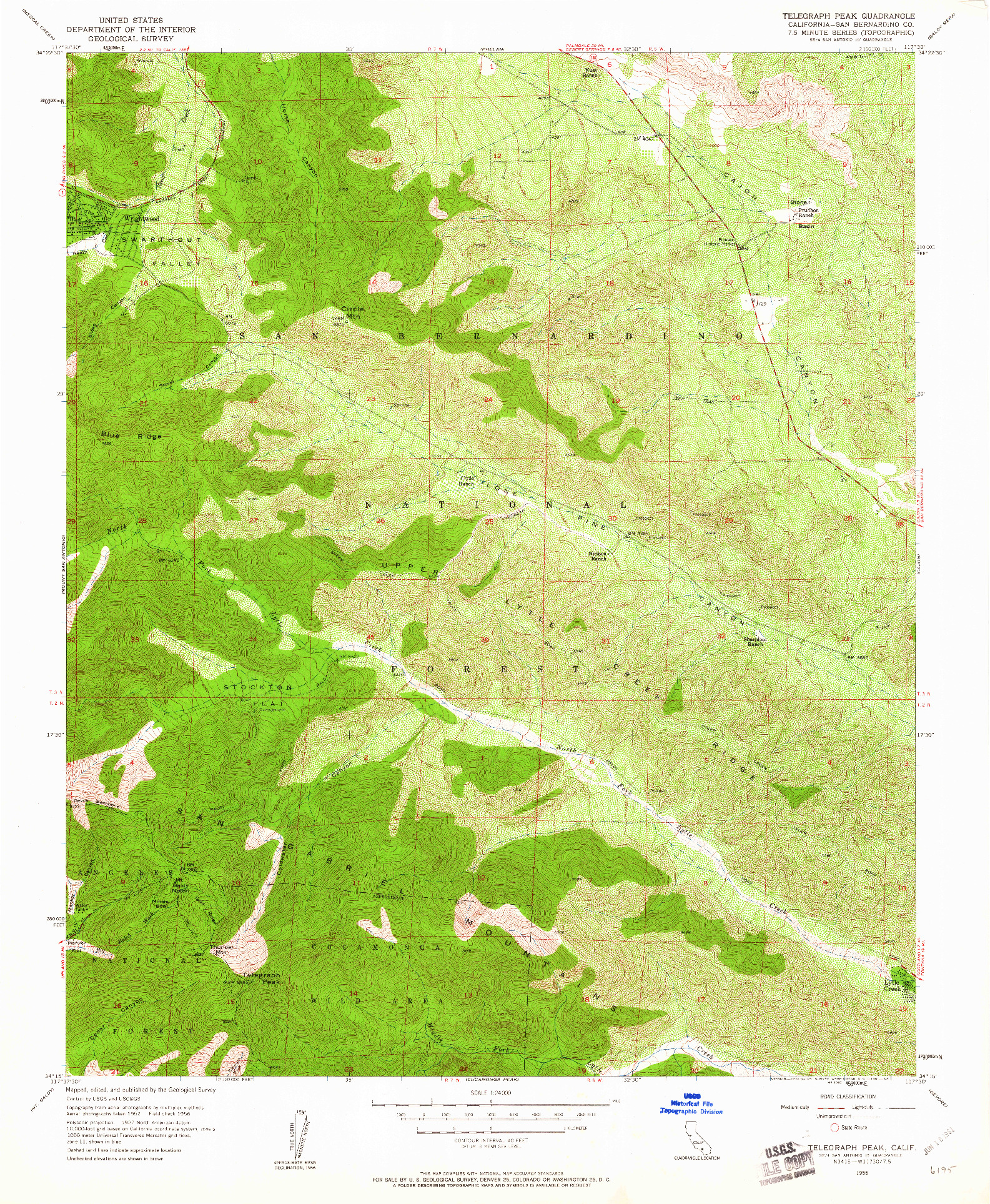 USGS 1:24000-SCALE QUADRANGLE FOR TELEGRAPH PEAK, CA 1956