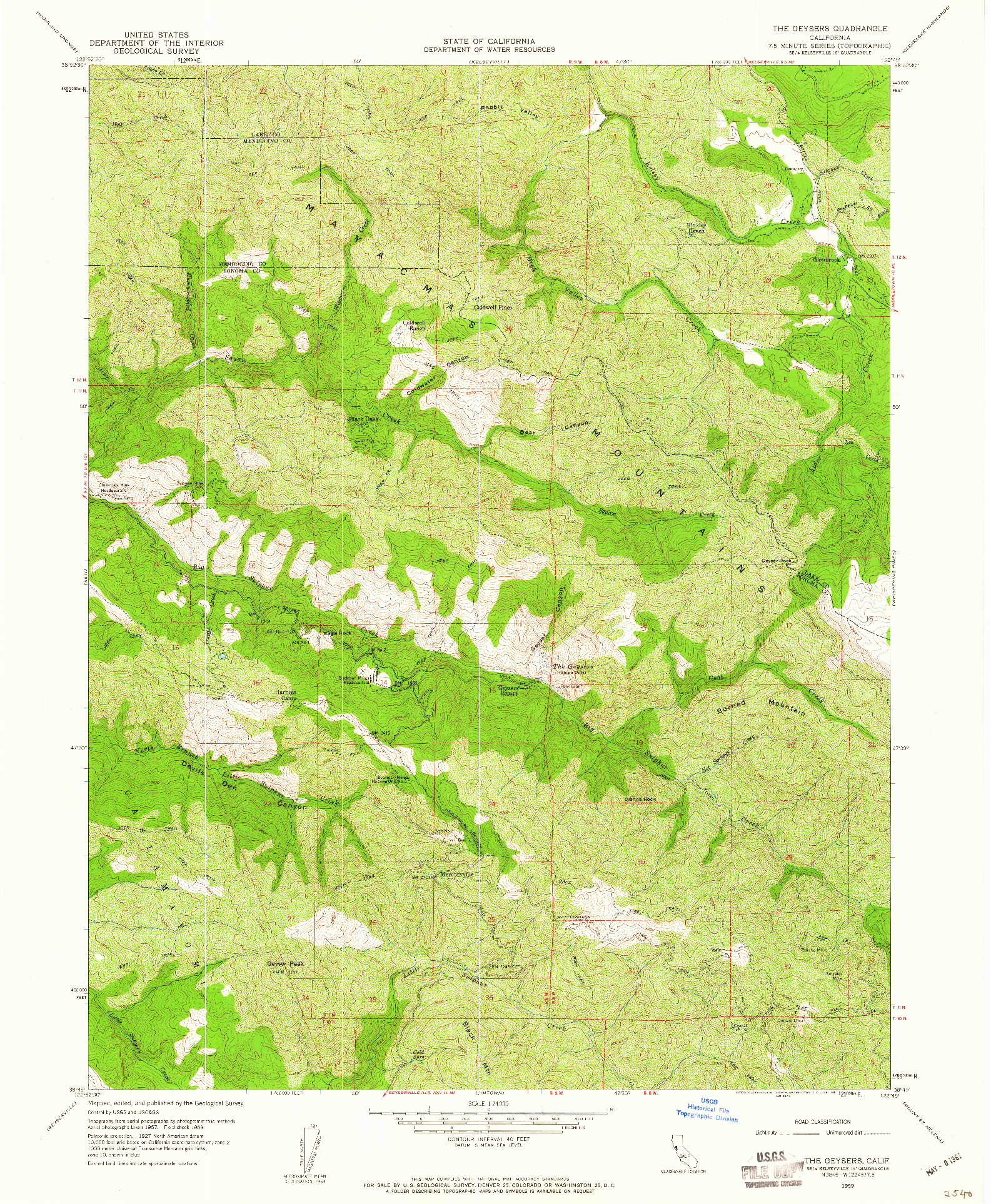 USGS 1:24000-SCALE QUADRANGLE FOR THE GEYSERS, CA 1959