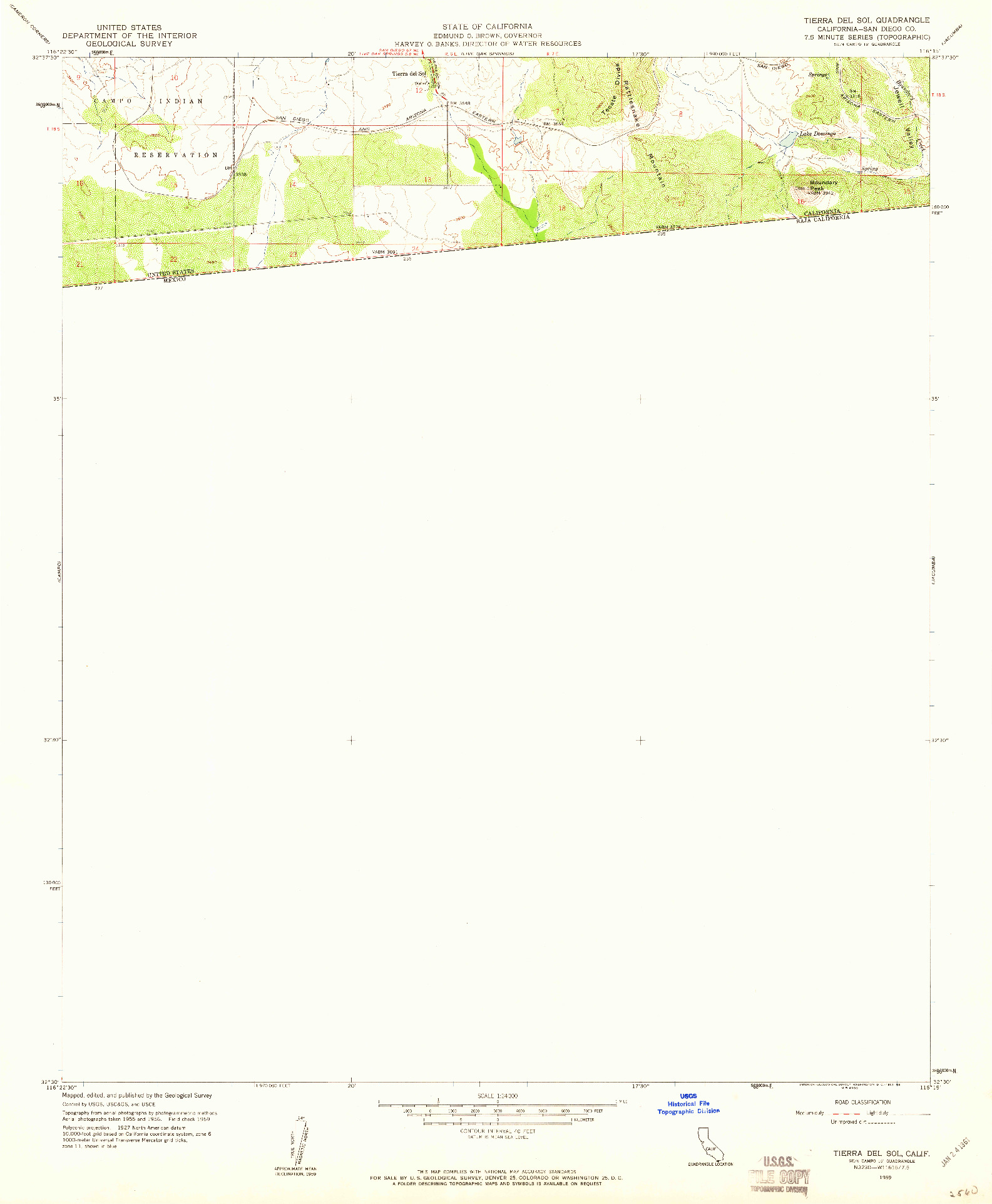 USGS 1:24000-SCALE QUADRANGLE FOR TIERRA DEL SOL, CA 1959