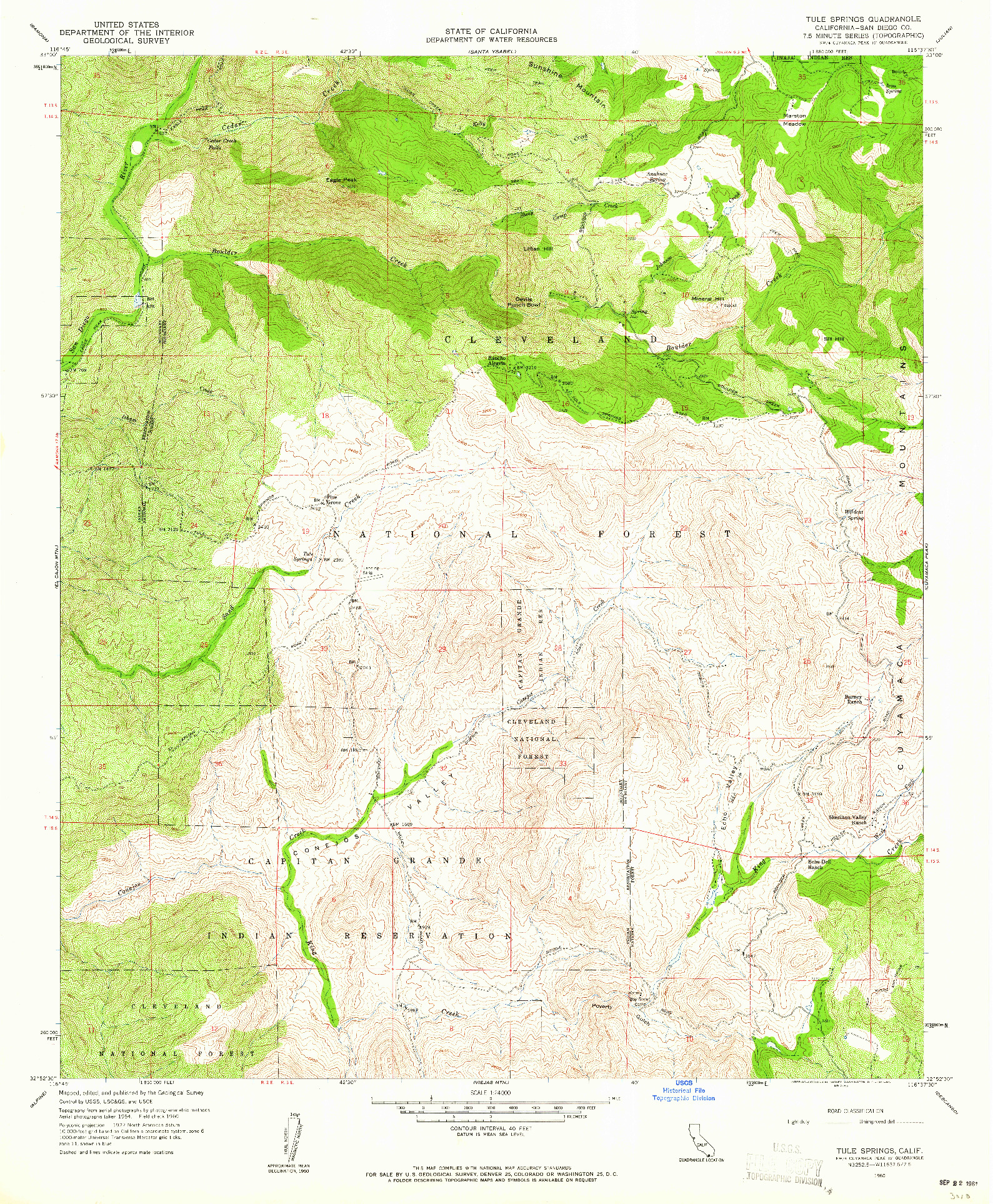 USGS 1:24000-SCALE QUADRANGLE FOR TULE SPRINGS, CA 1960