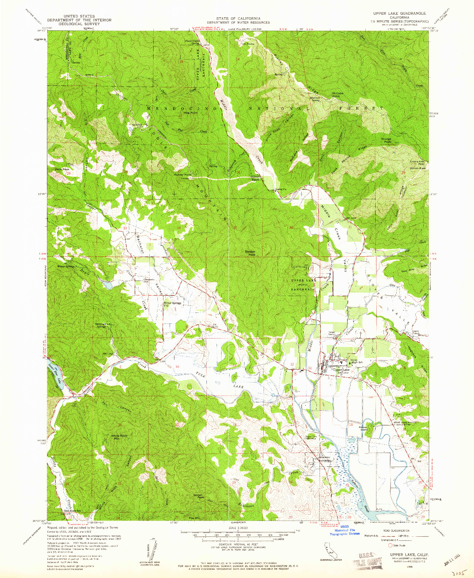 USGS 1:24000-SCALE QUADRANGLE FOR UPPER LAKE, CA 1958