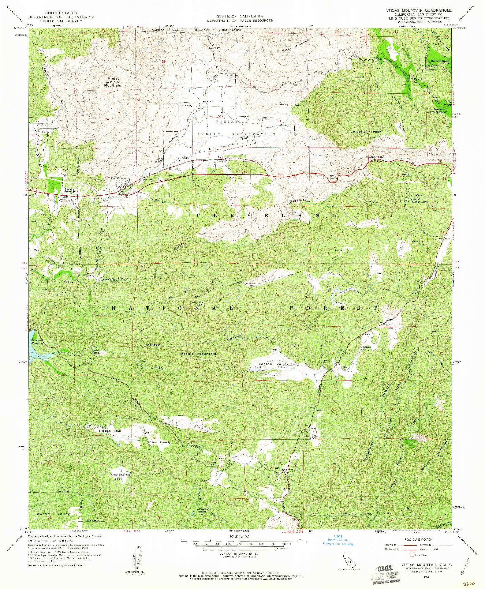 USGS 1:24000-SCALE QUADRANGLE FOR VIEJAS MOUNTAIN, CA 1960