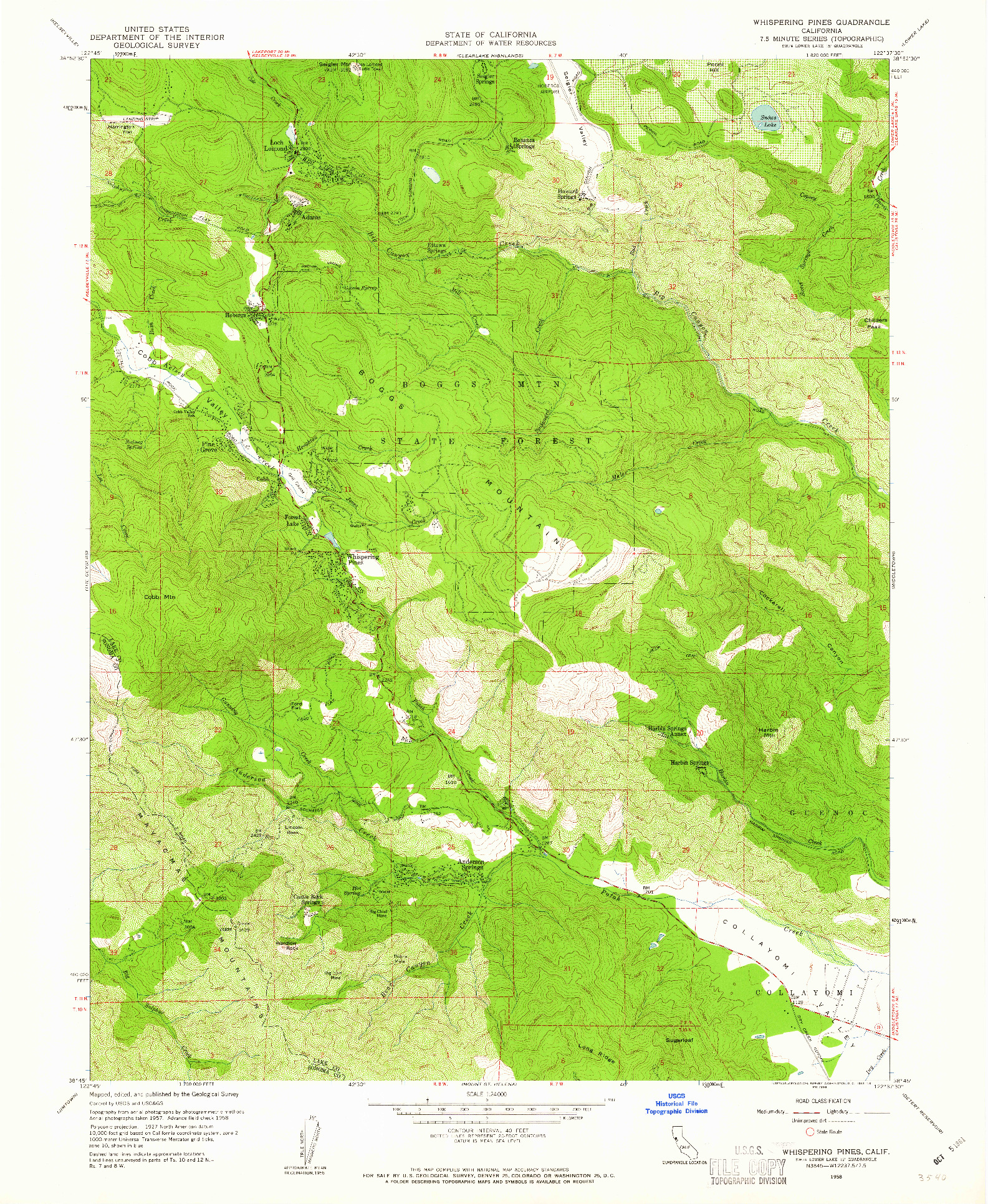 USGS 1:24000-SCALE QUADRANGLE FOR WHISPERING PINES, CA 1958