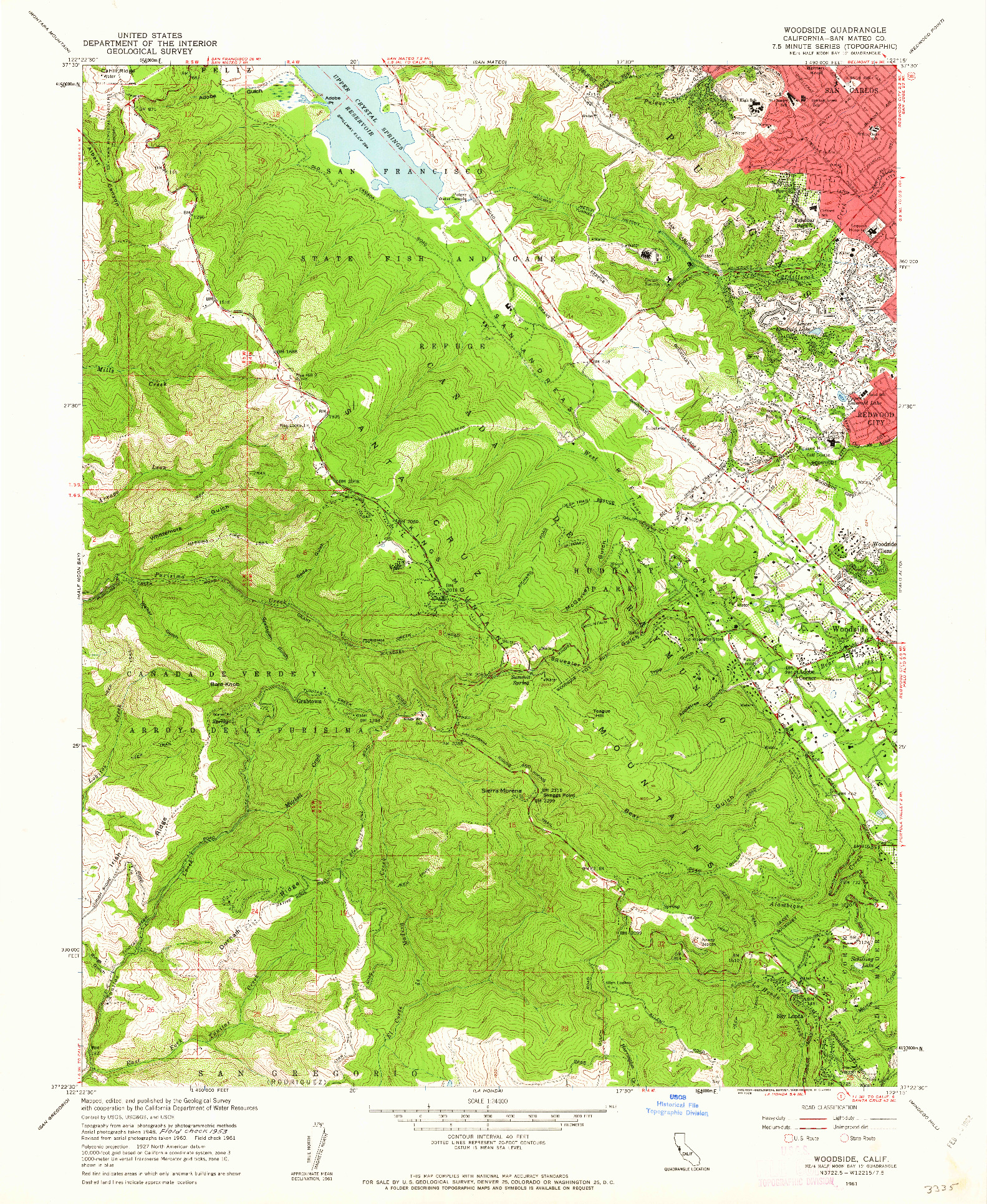 USGS 1:24000-SCALE QUADRANGLE FOR WOODSIDE, CA 1961