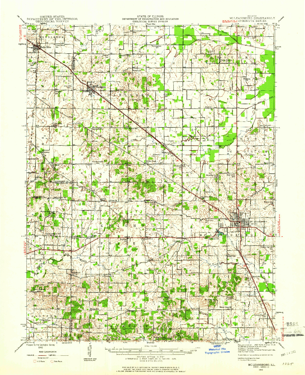 USGS 1:62500-SCALE QUADRANGLE FOR MCLEANSBORO, IL 1942