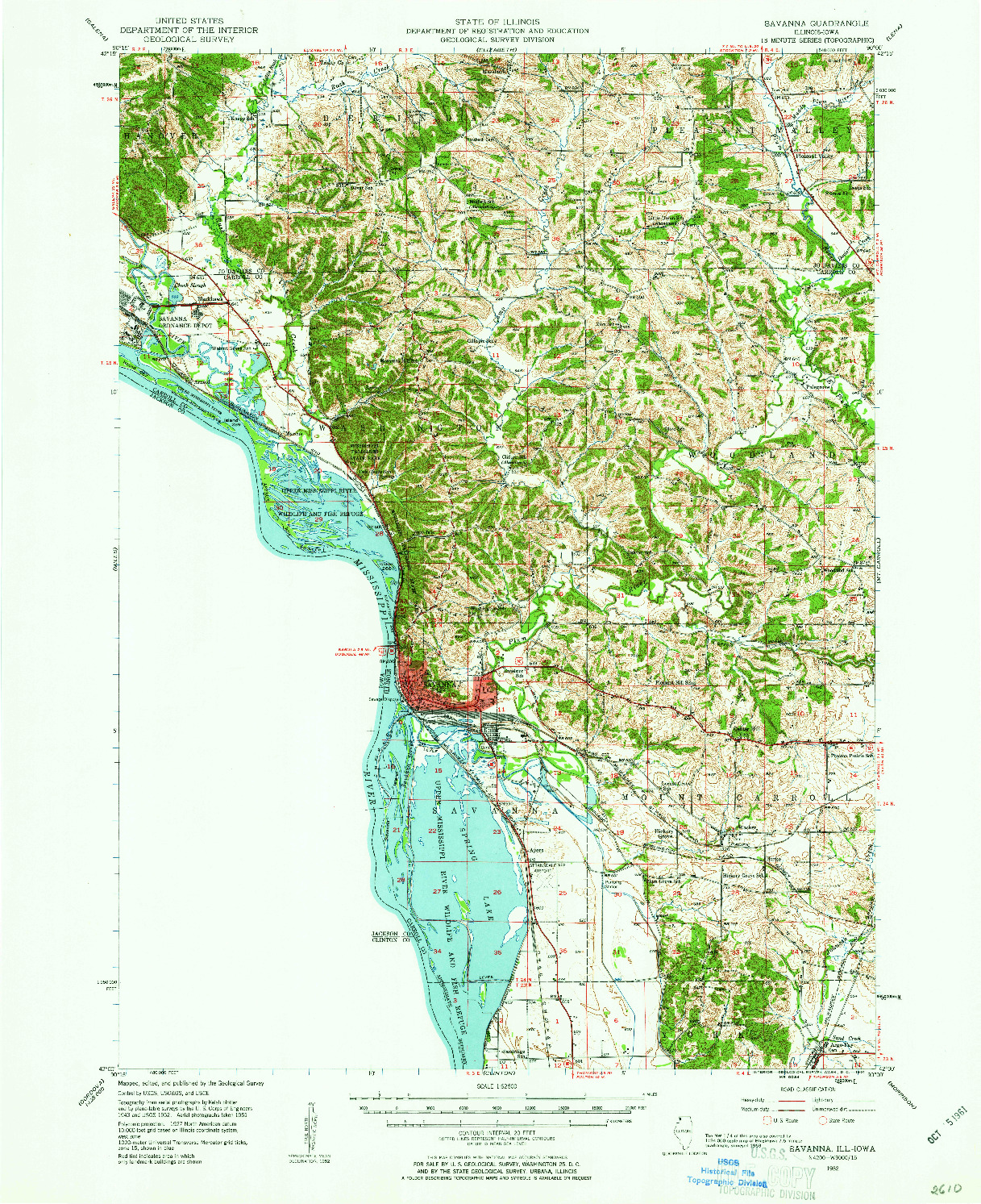 USGS 1:62500-SCALE QUADRANGLE FOR SAVANNA, IL 1952