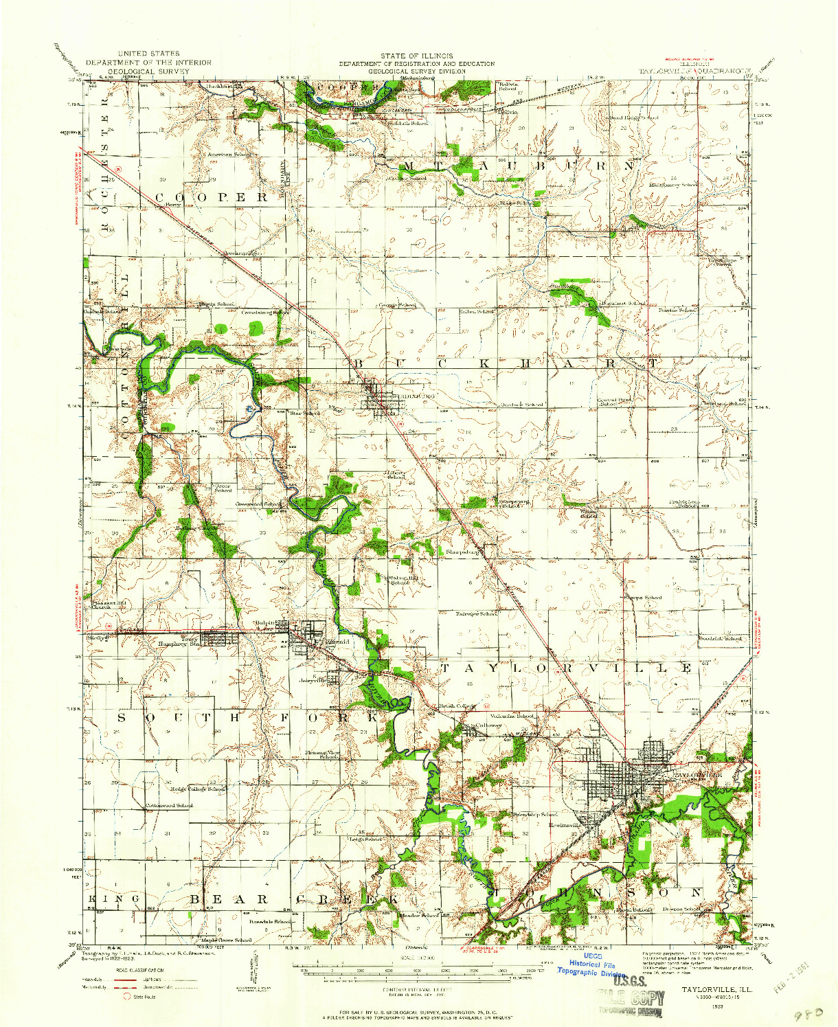 USGS 1:62500-SCALE QUADRANGLE FOR TAYLORVILLE, IL 1923