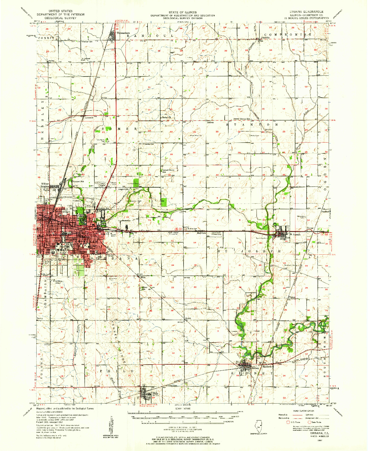 USGS 1:62500-SCALE QUADRANGLE FOR URBANA, IL 1957