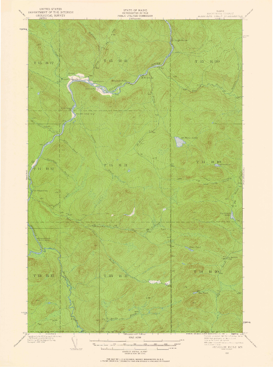 USGS 1:62500-SCALE QUADRANGLE FOR ALLAGASH FALLS, ME 1932
