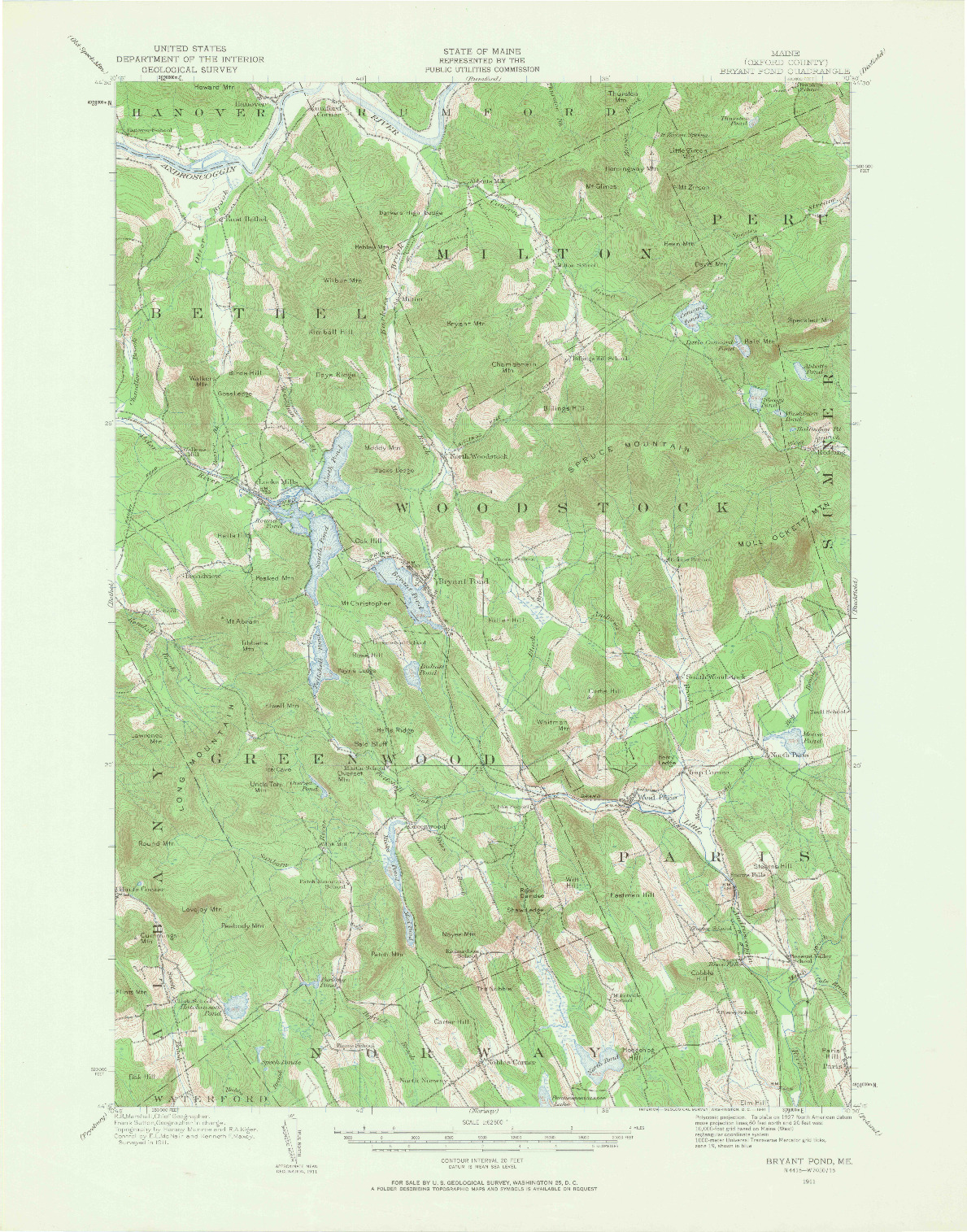 USGS 1:62500-SCALE QUADRANGLE FOR BRYANT POND, ME 1911