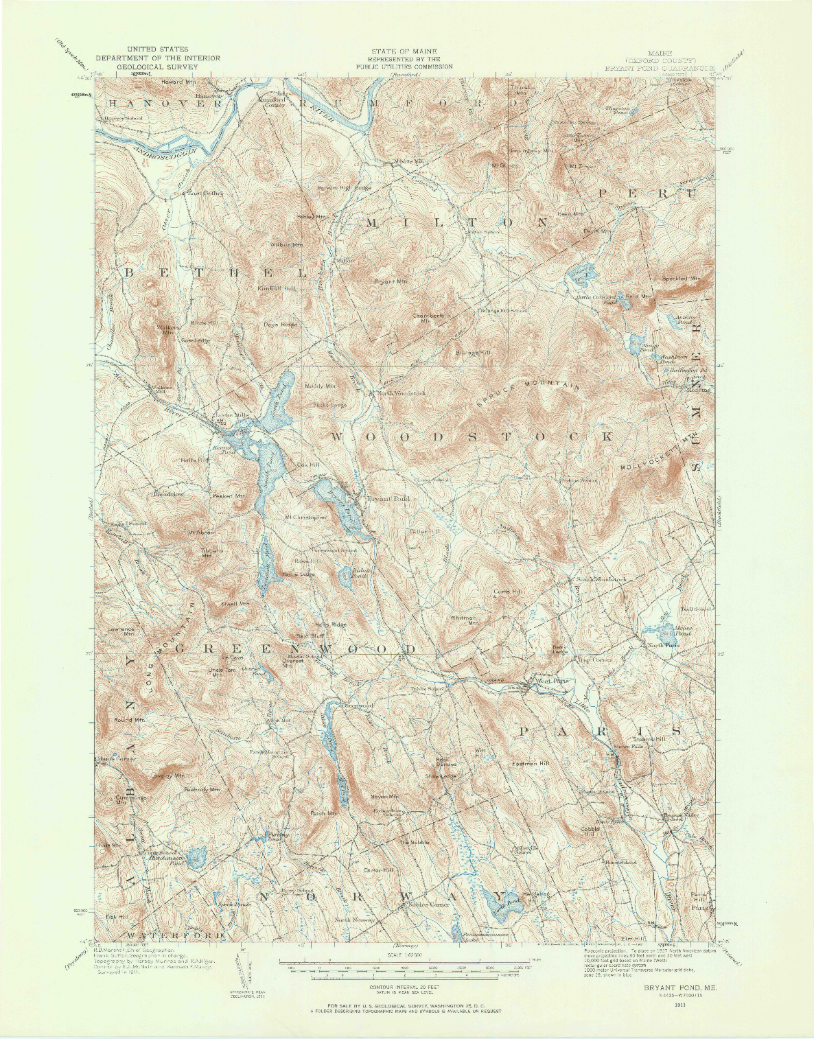 USGS 1:62500-SCALE QUADRANGLE FOR BRYANT POND, ME 1911