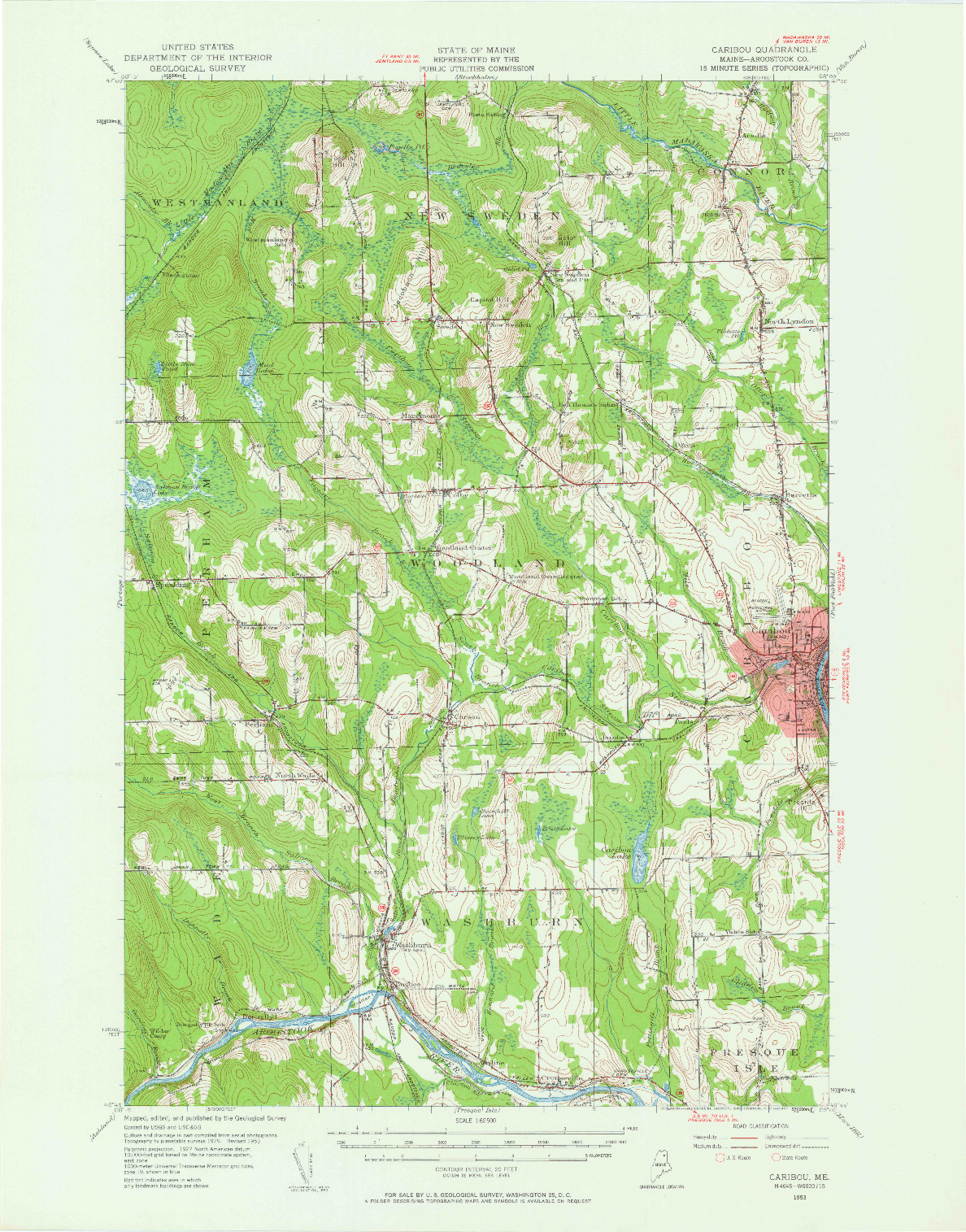 USGS 1:62500-SCALE QUADRANGLE FOR CARIBOU, ME 1953