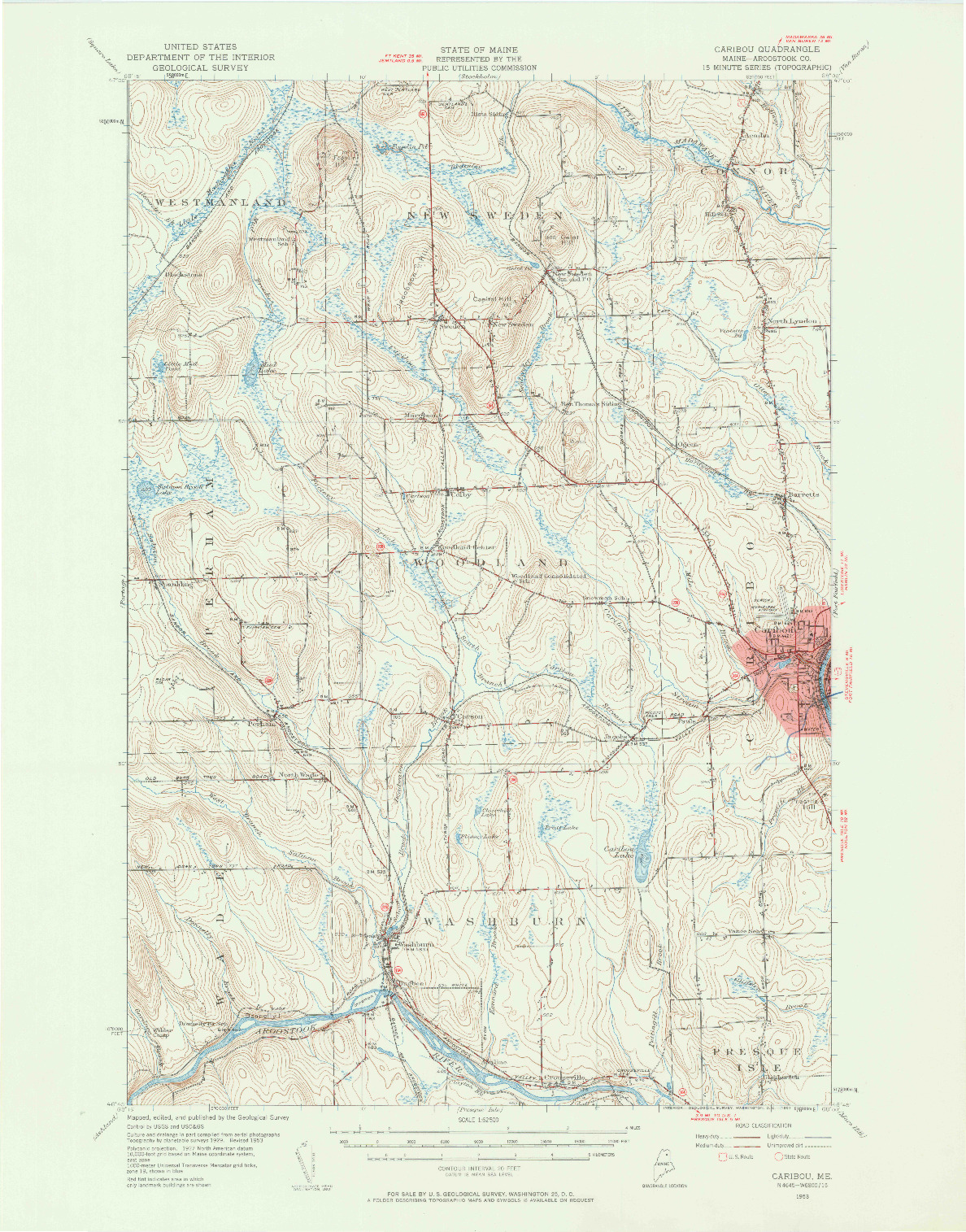 USGS 1:62500-SCALE QUADRANGLE FOR CARIBOU, ME 1953